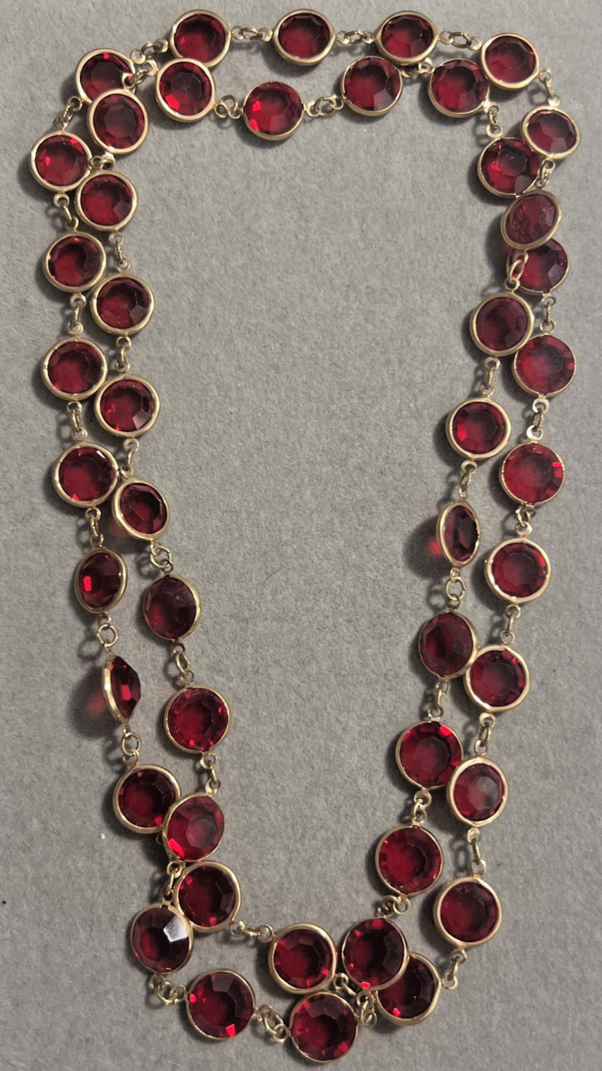 Vintage Swarovski Red Crystal Bezel Set Necklace 34”