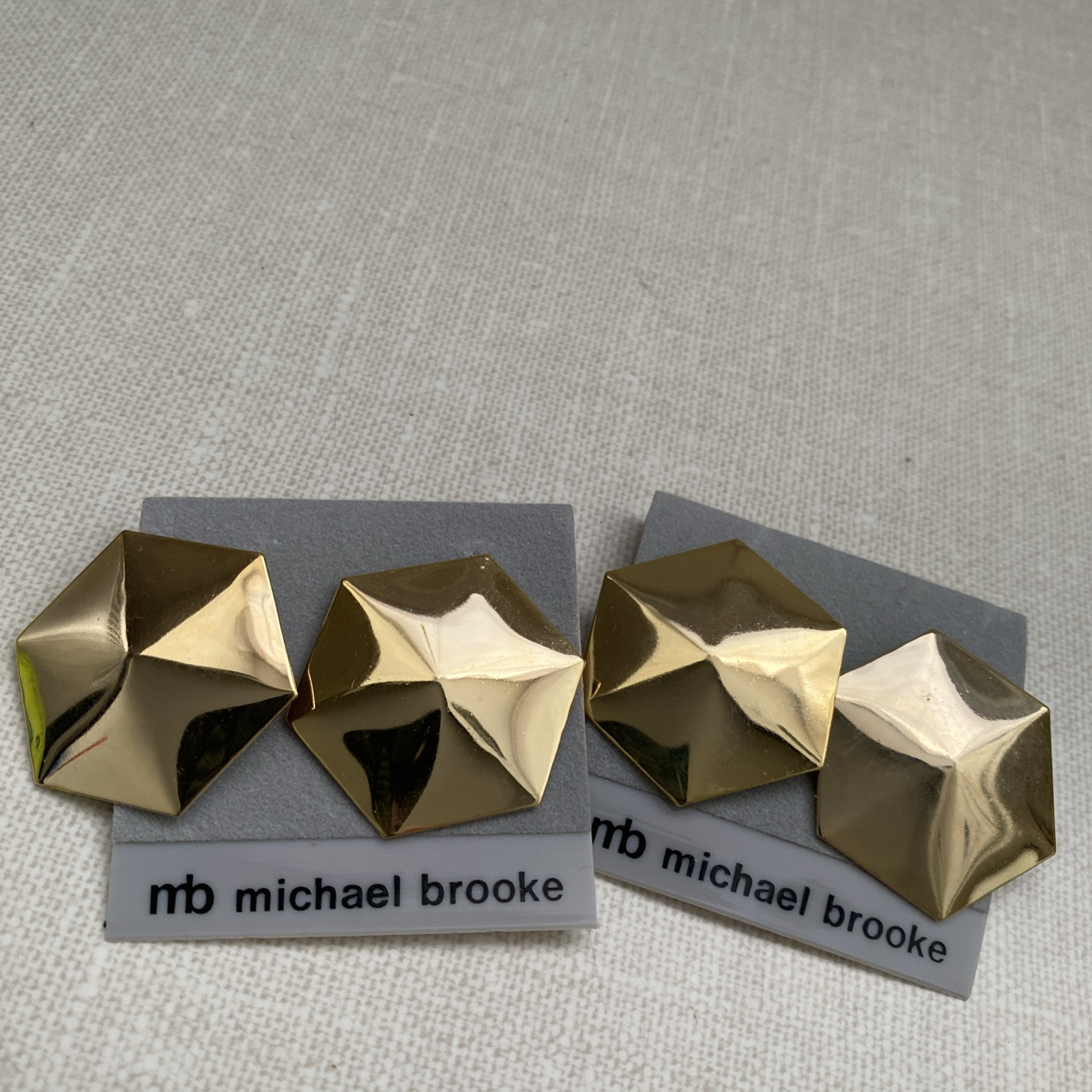 Vintage Mb Michael Brooke Pierced Earrings Set Of 2 Gold Tone 1980’s New
