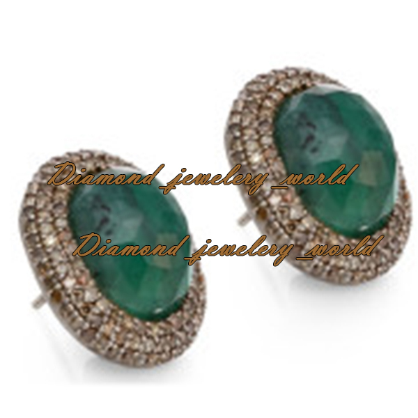 Stunning 2.75ctw Rose Cut Diamond Emerald Silver Victorian Studs Earring Jewelry