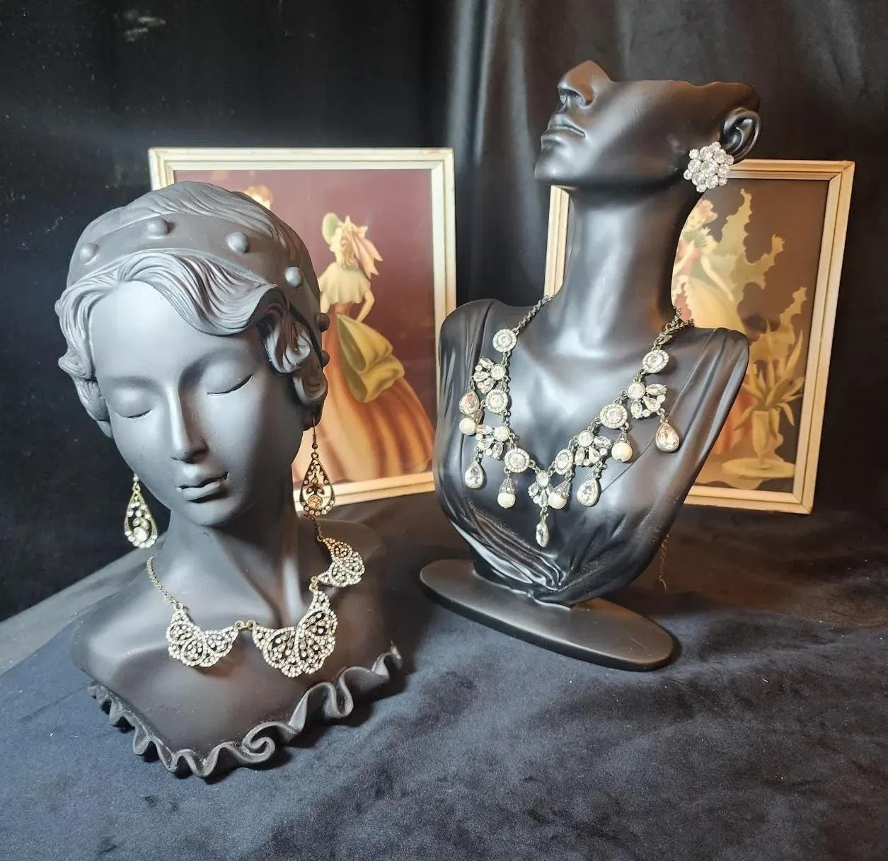 Vintage Rhinestone Filagree Bronze Jewelry Set