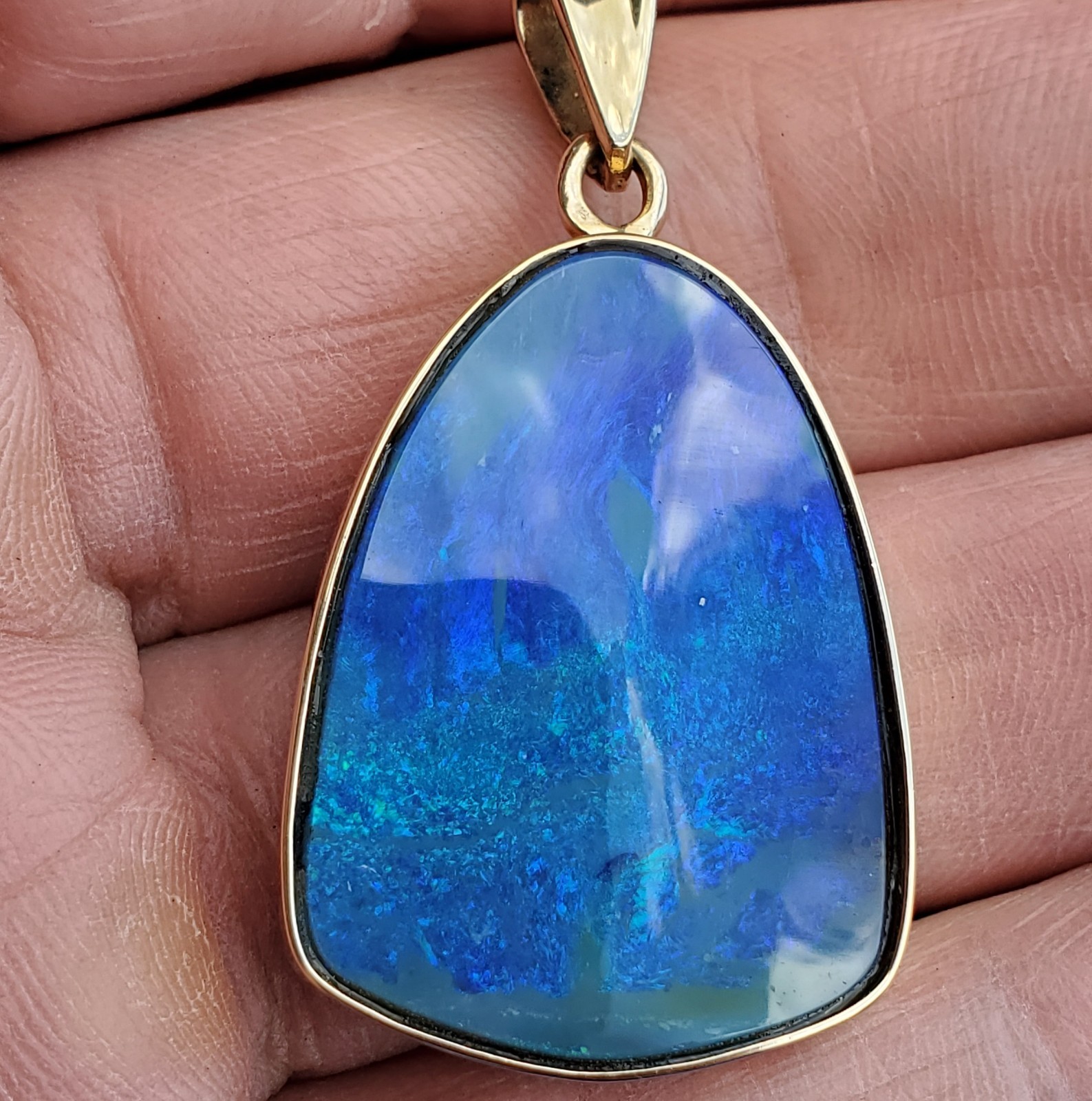 Original EARTH MINED Black Australian OPAL Bezel Set Pendant Deco SOLID 14K GOLD
