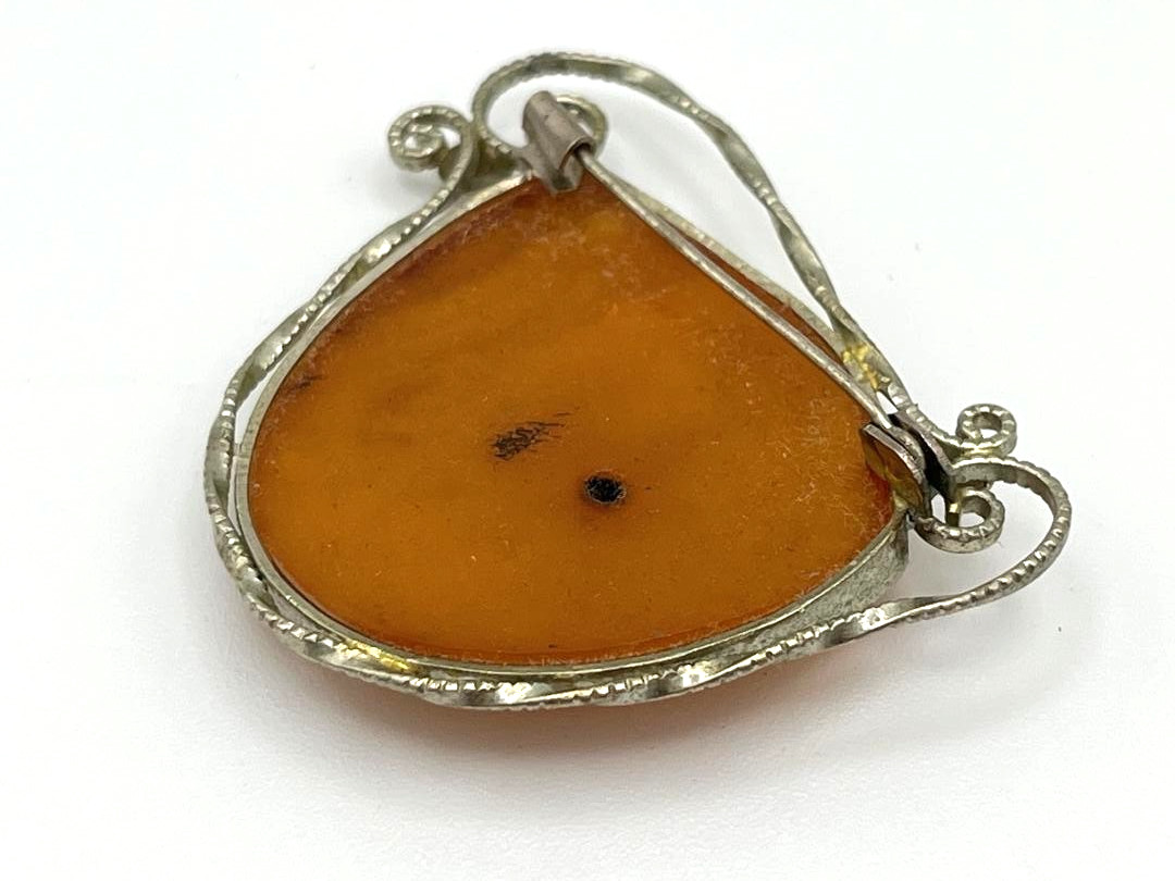 Vintage Natural Baltic Butterscotch Egg Yolk Amber Filigree Melchior Brooch Pin