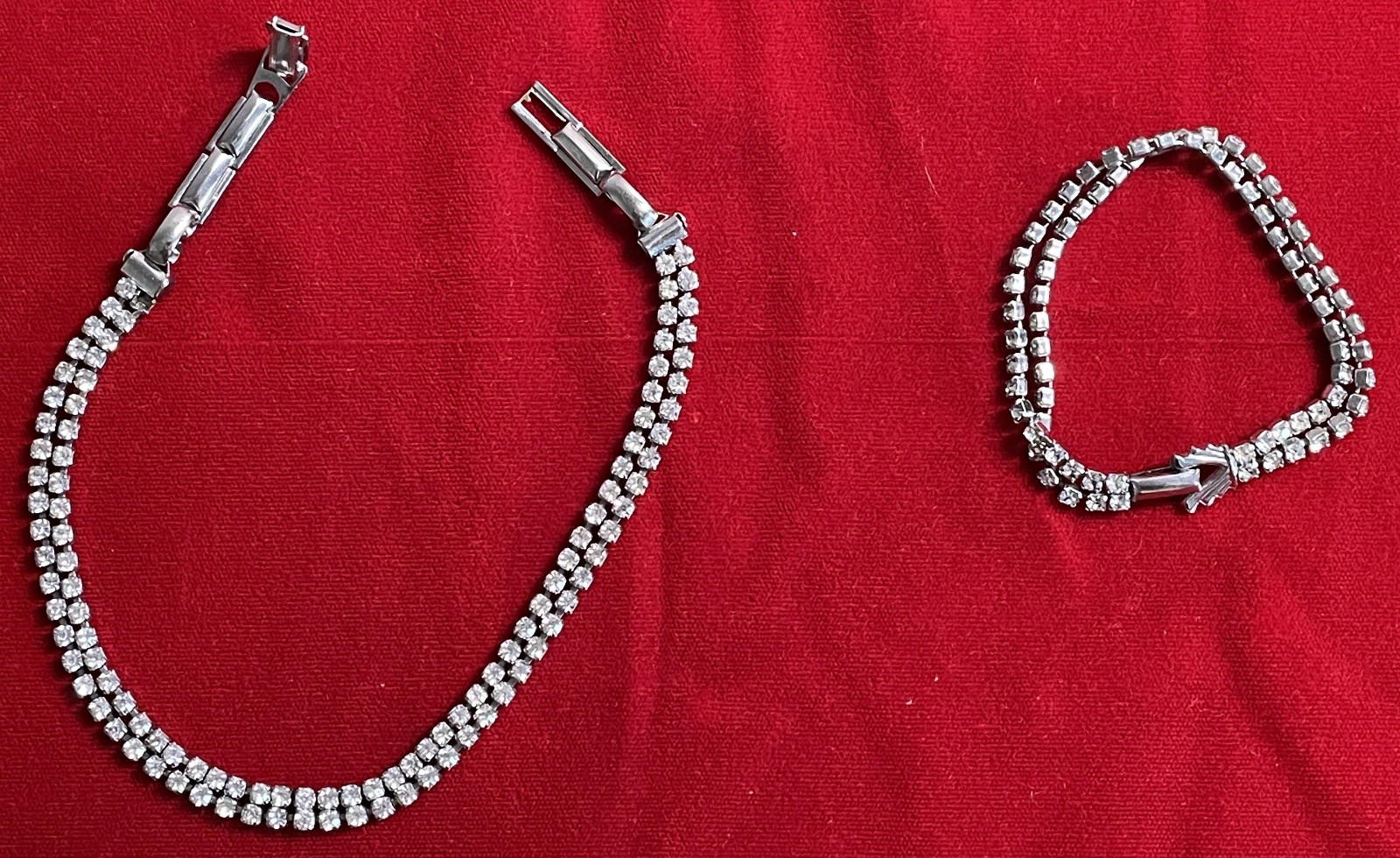 Set of Matching Rhinestone and Silver Toned Bracelet and Necklace – Very Nice!!!