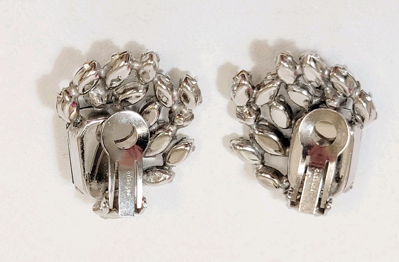 Vintage Schreiner Earrings Blue Rectangle Clear Rhinestones Gorgeous!