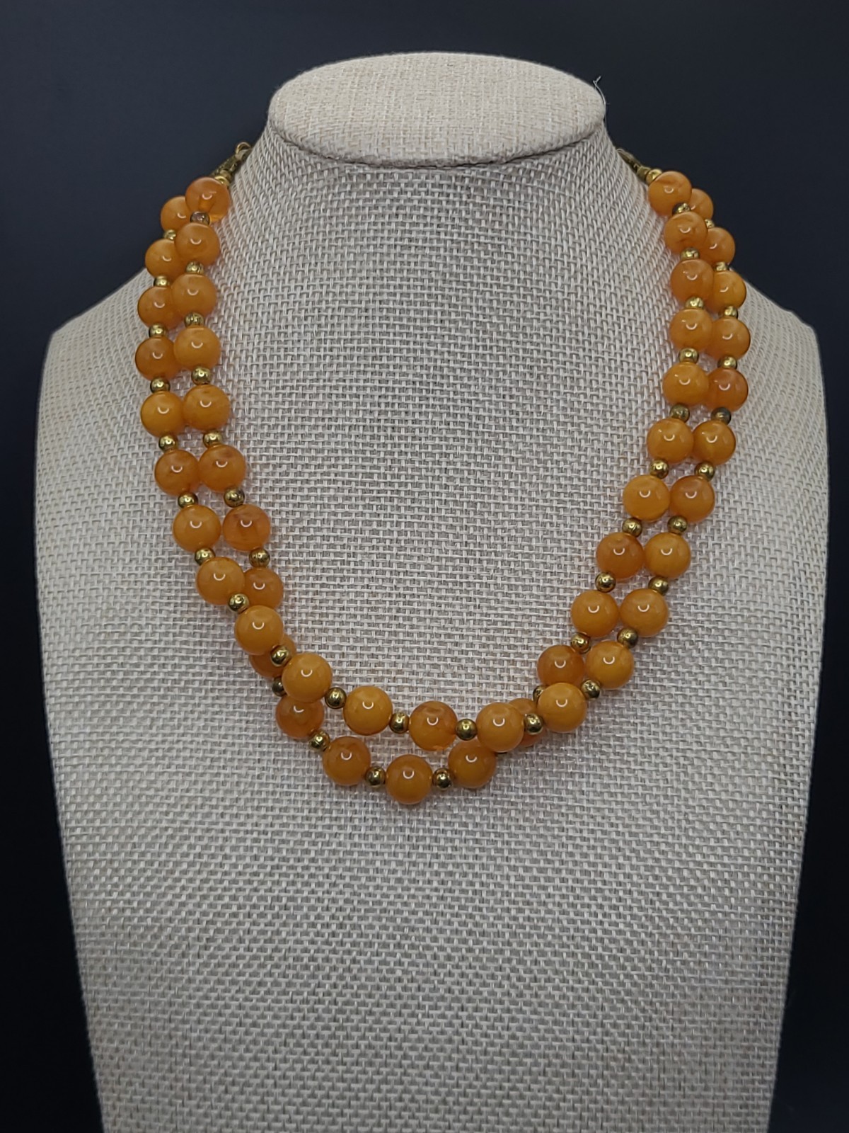 Vintage Tested Bakelite Butterscotch Double Strand Bead Necklace 16″