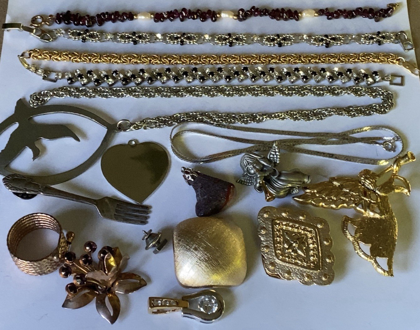Vintage Jewelry Lot ~ Wearable ~ 16 Items ~ Bracelets Chain Brooch Pin Ring Clip