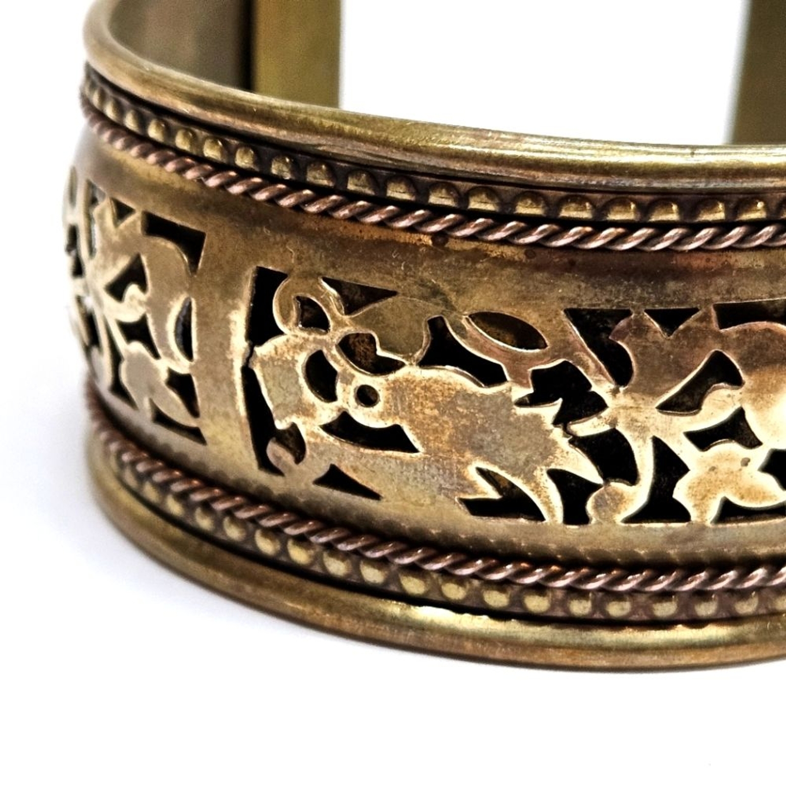 VINTAGE Pierced Metal Filigree Cuff Bracelet Made in India