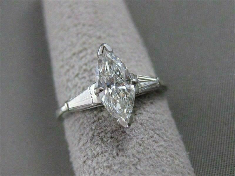 ESTATE 1.51CTW MARQUISE DIAMOND PLATINUM CLASSIC ENGAGEMENT RING EGL USA #18830