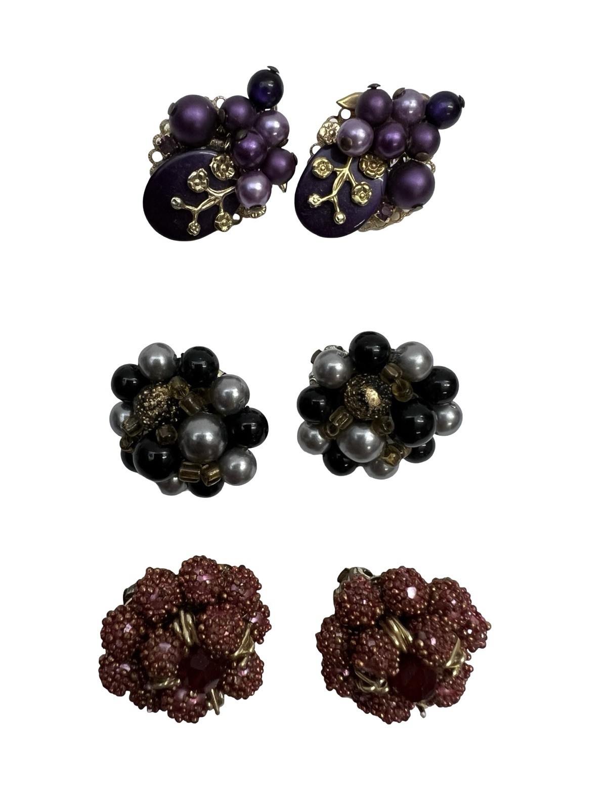 Vintage Costume Jewelry Clip On Earrings Trifari Japan Hong Kong Lot of 14