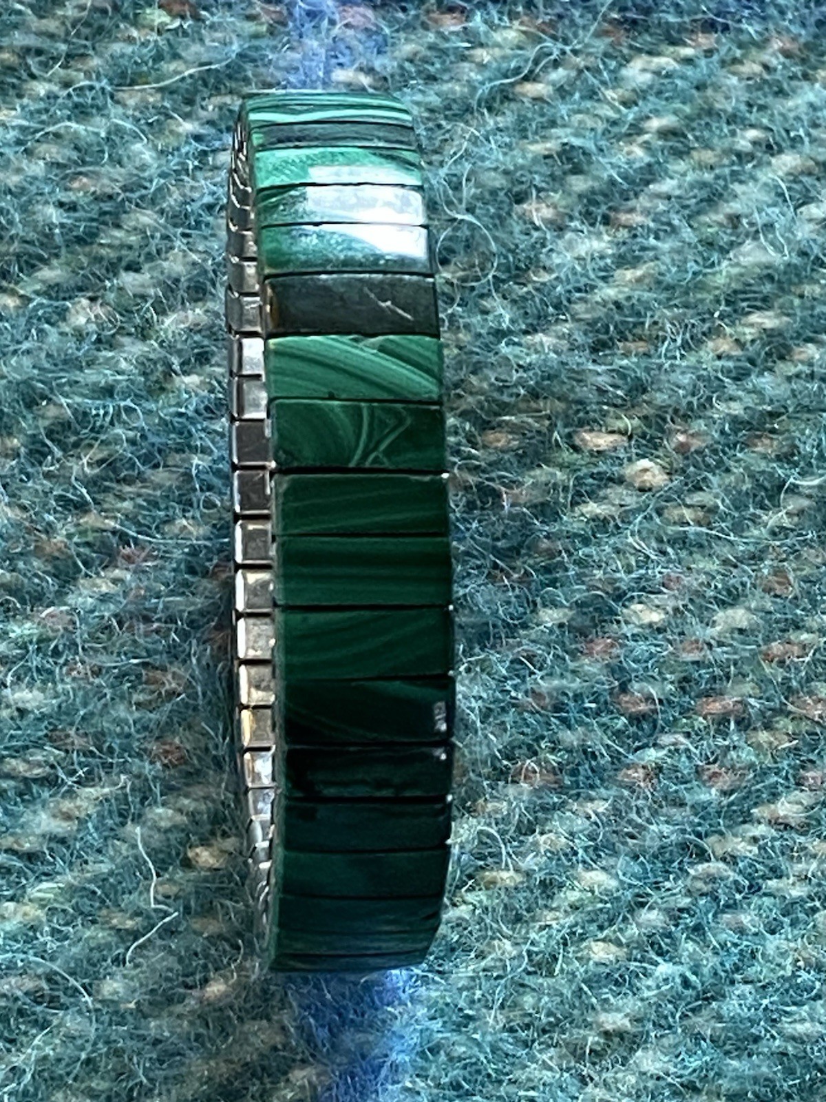 Malachite Inlay Stretch Bracelet Stainless Steel OSFA Western Native Green Stone