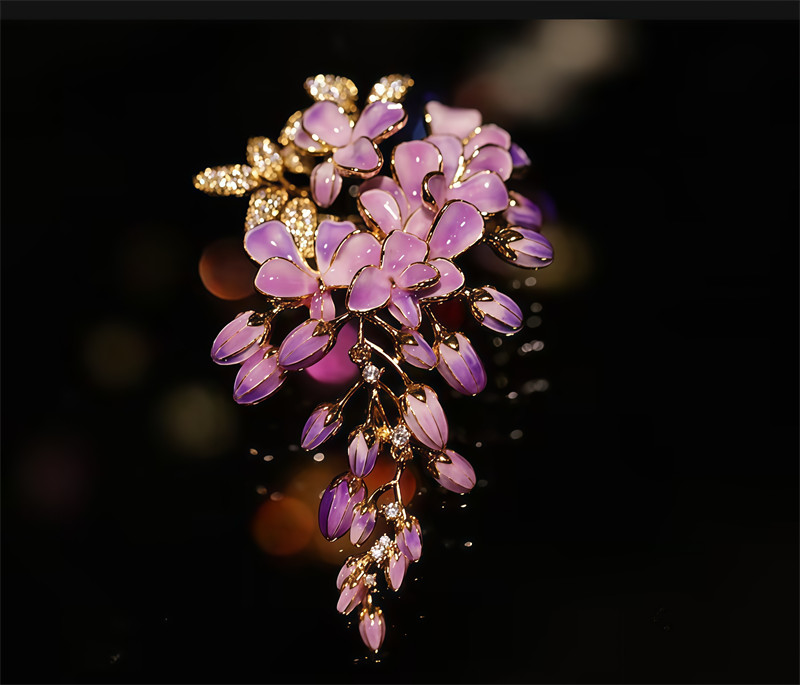 Enamel Color Design Purple Wisteria Flower Brooch, High Quality Flower Brooch