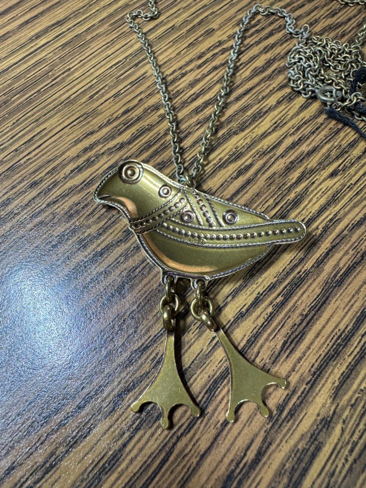 Kalevala Koru 32″ Bronze Color Bird Necklace With Dangling Legs