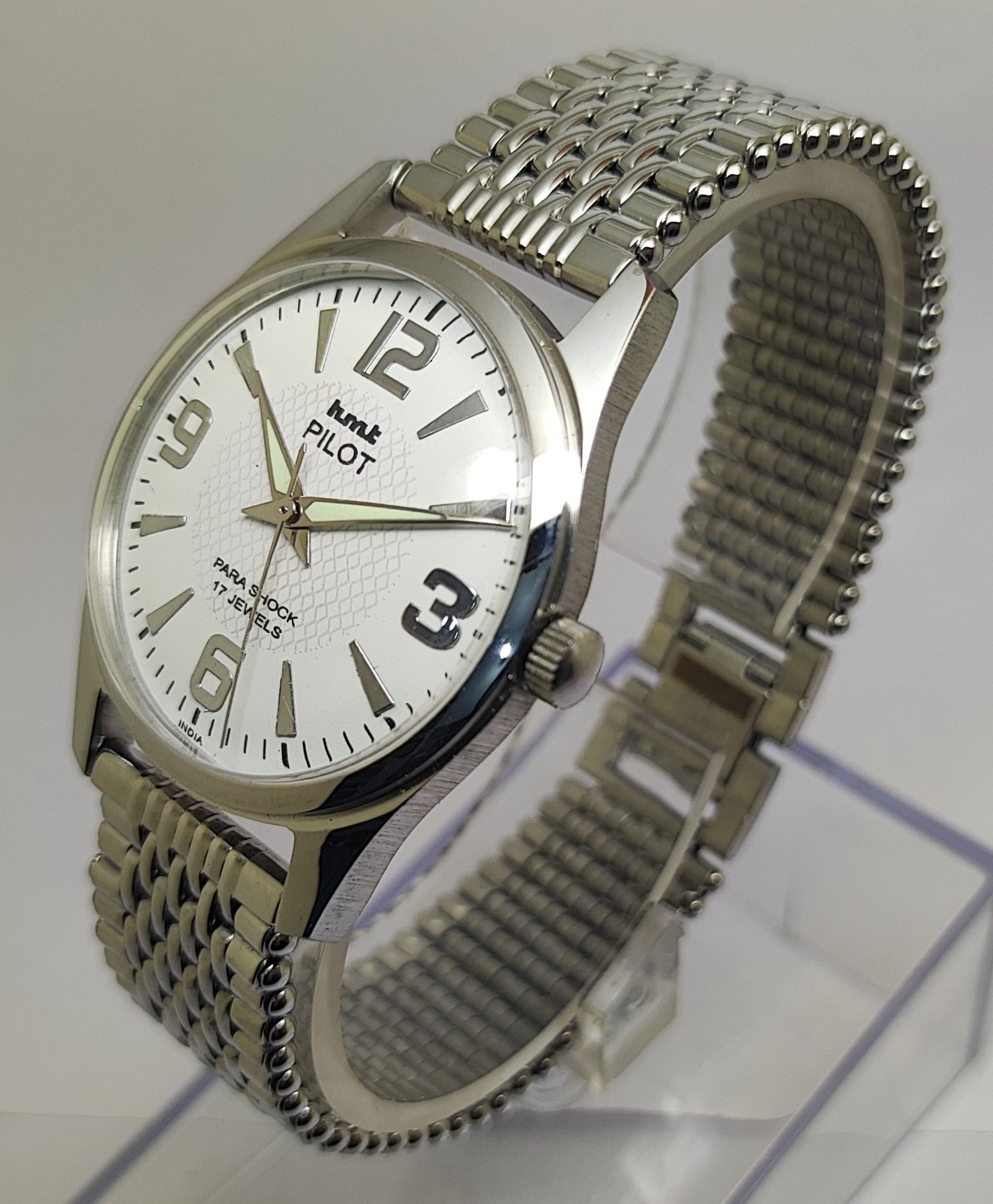 HMT Pilot Mechanical Hand Wound Watch White Dial Vintage Men’s Wristwatch