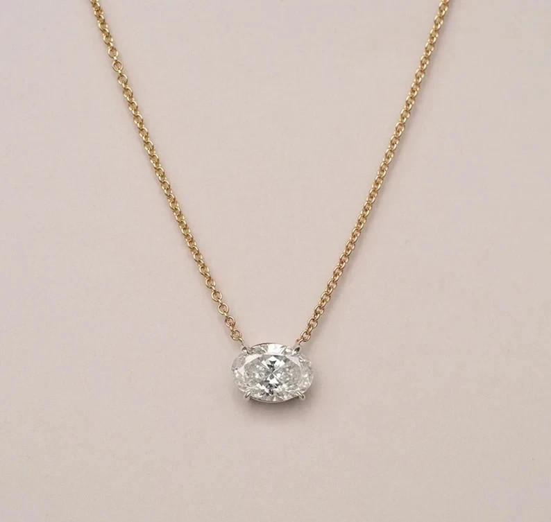 Lab Created Diamond Oval Cut 14K Yellow Gold Finish Valentine’s Gift Necklace
