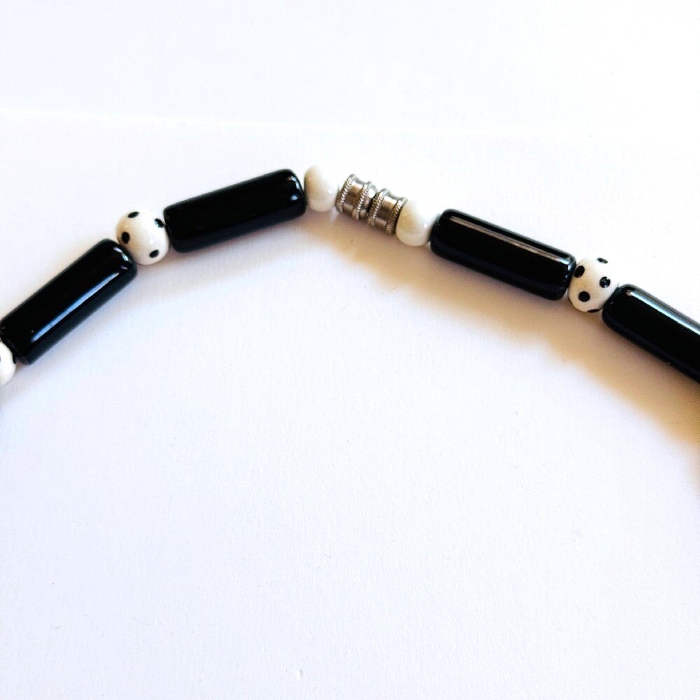 VTG Flying Colors white Rabbit Carrot necklace signed Ceramic Beads Artisan Fun