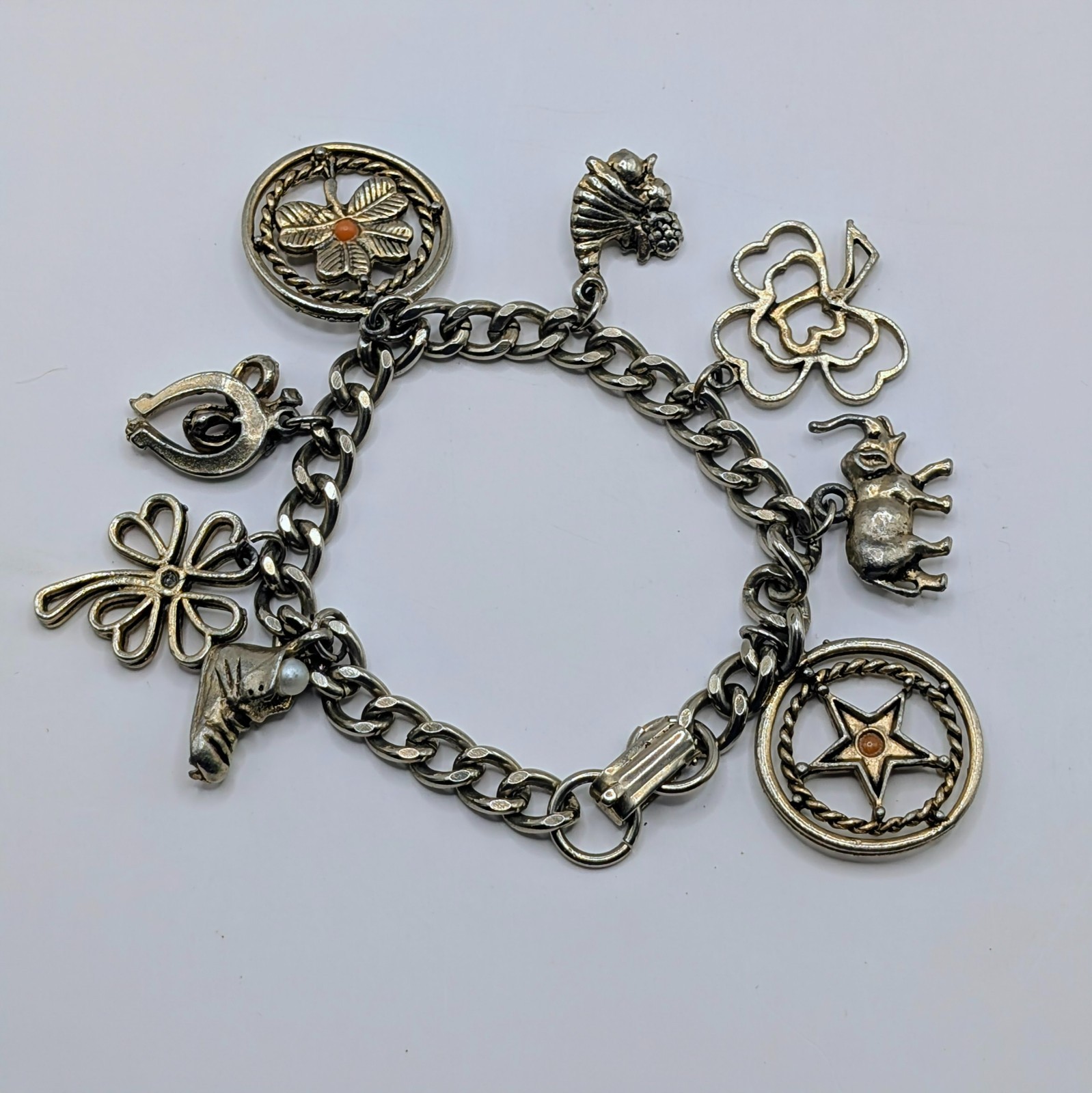 Vintage Charm Bracelet Lucky Charm Travel 7.25″