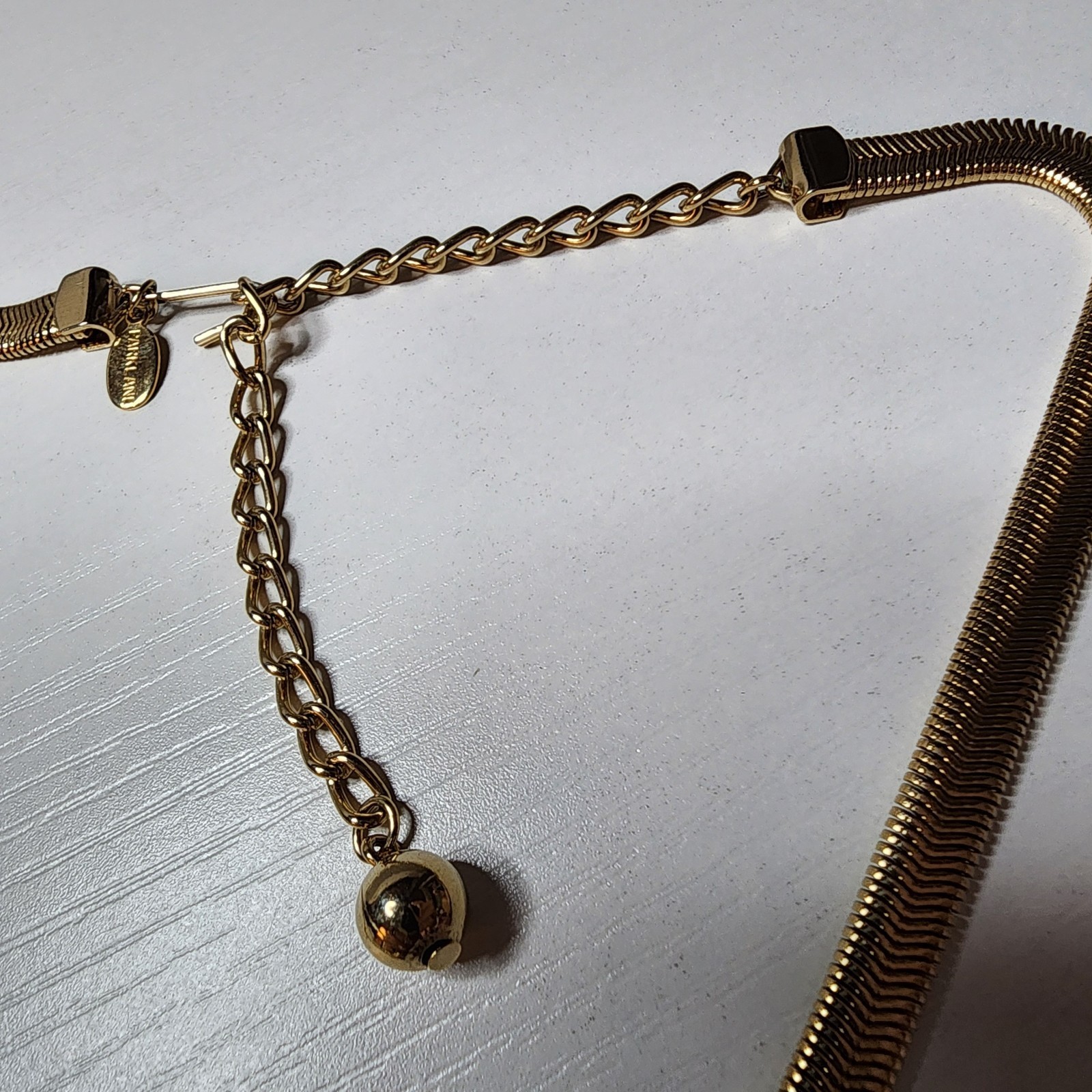 Vintage Signed Park Lane Gold Tone Faux Pearl Serpentine Choker Necklace Snake