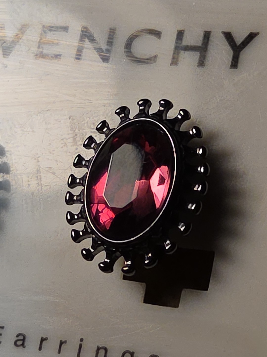 Vtg Givenchy New Purplish Stone Signed Clip On Nickel Free Statement Earrings