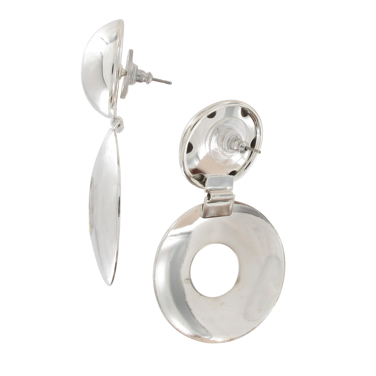 Vintage 1980s Runway Large Silver Tone Circle Statement Earrings Pierced