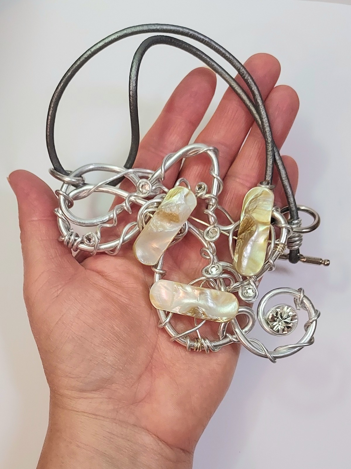 Jeff Lieb Statement Necklace Swarovski Crystal Shell Abstract Art Boho Signed