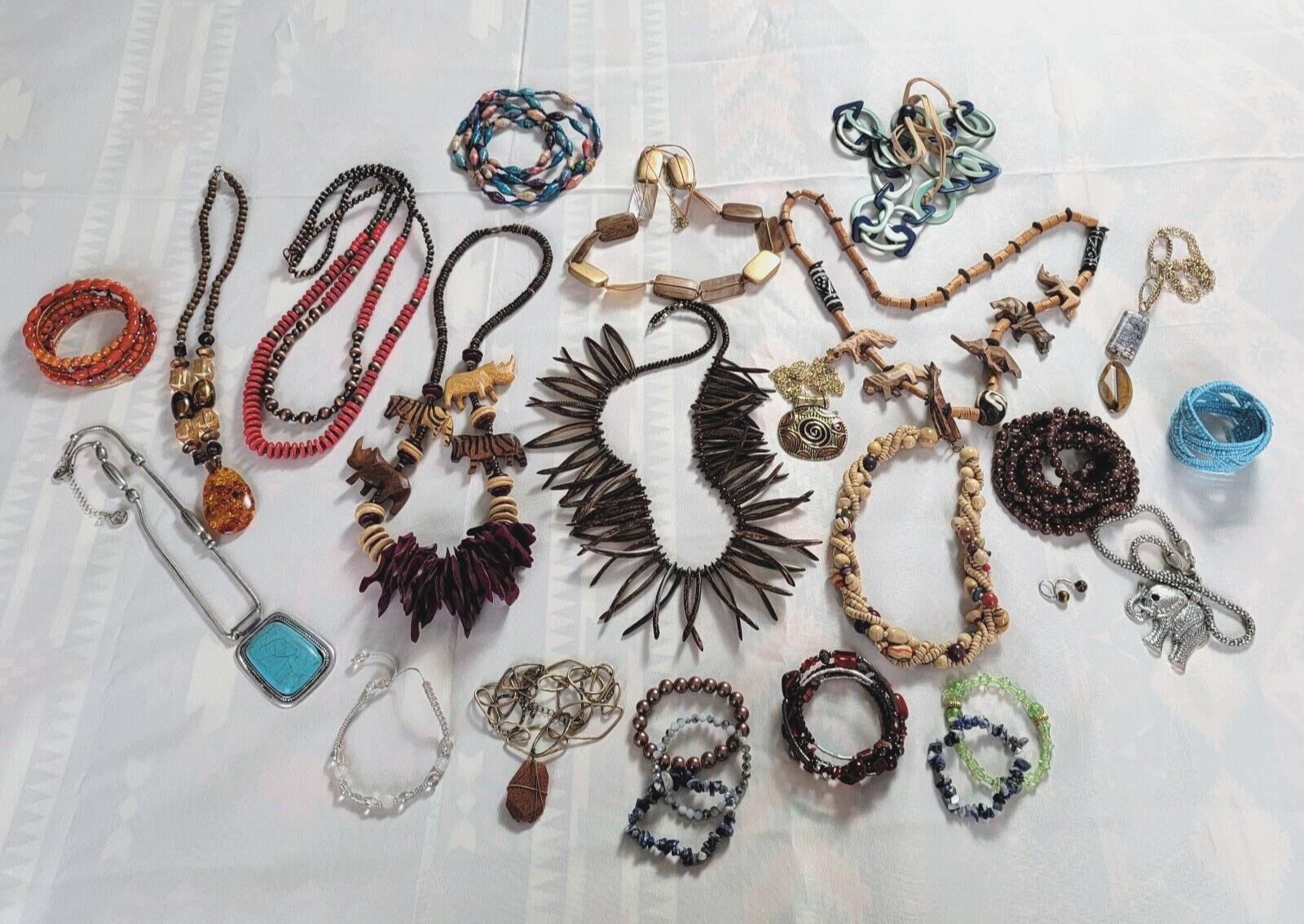 Bohemian Jewelry Lot Wood Mixed Metals Agate And More 2 LB African Ethnic