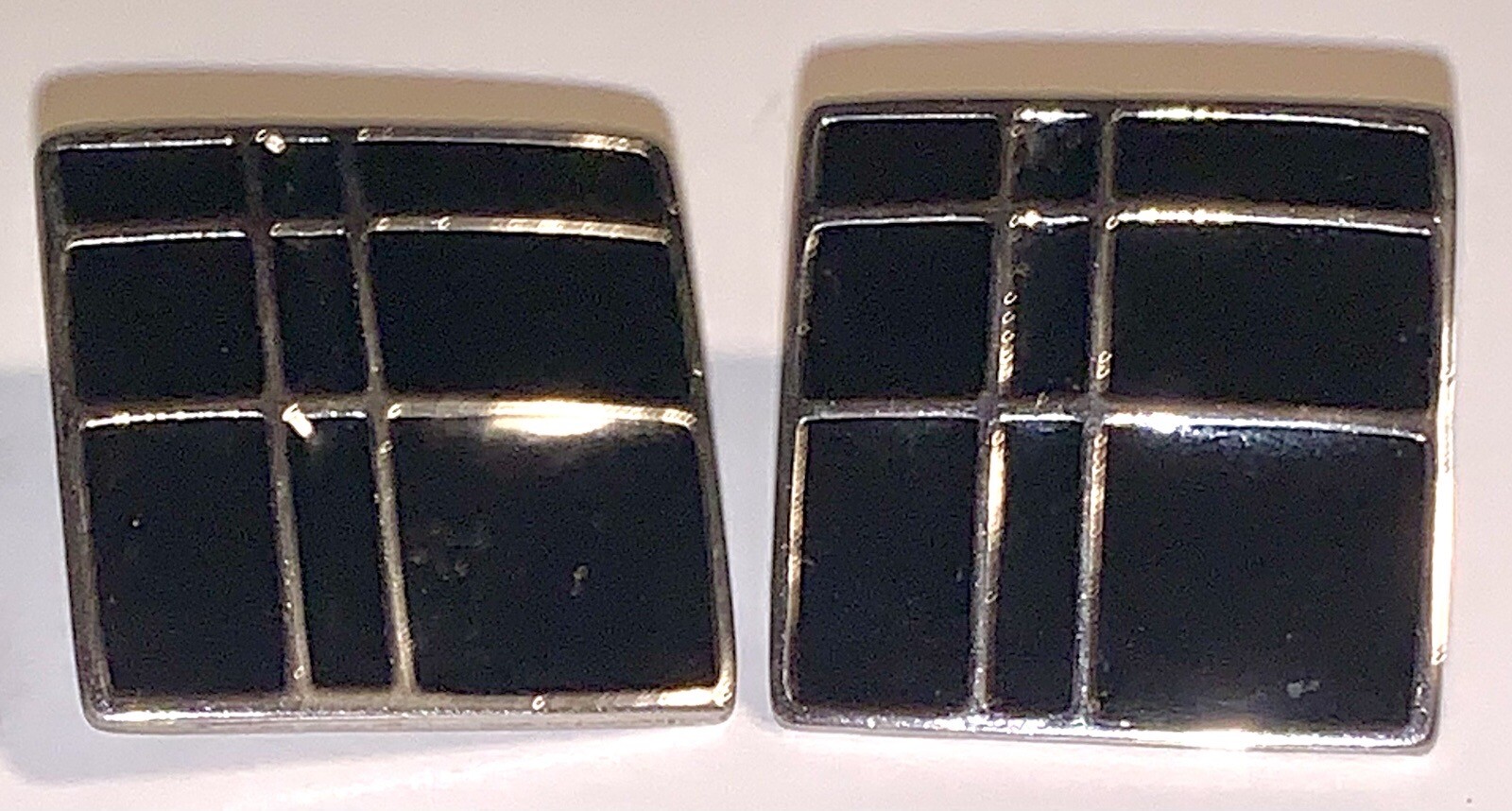 Black & Silver Enamel Retro Geometric Clip-On Earrings Square Vintage