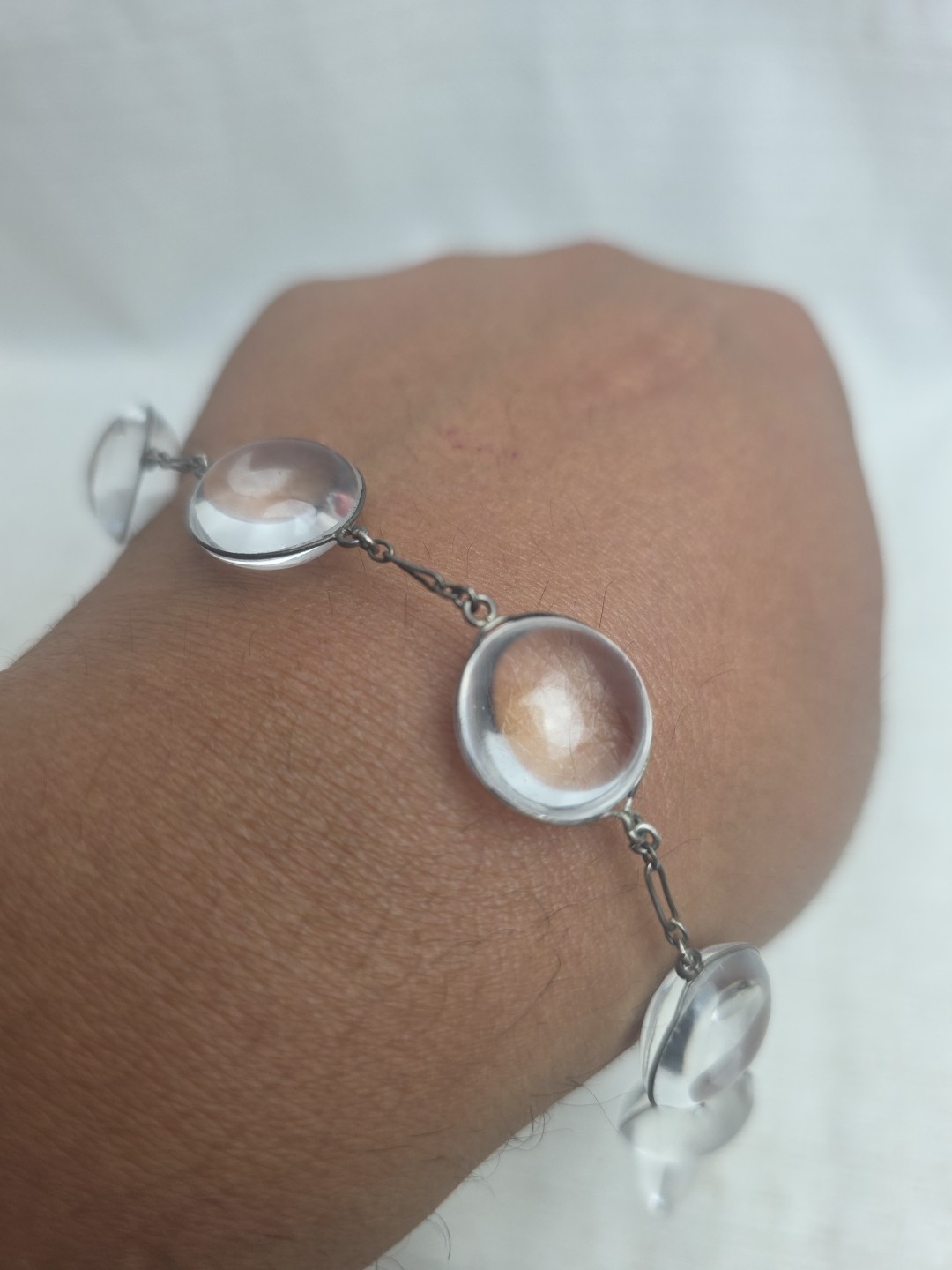 vintage sterling silver Pools of light link bracelet/7 orbs