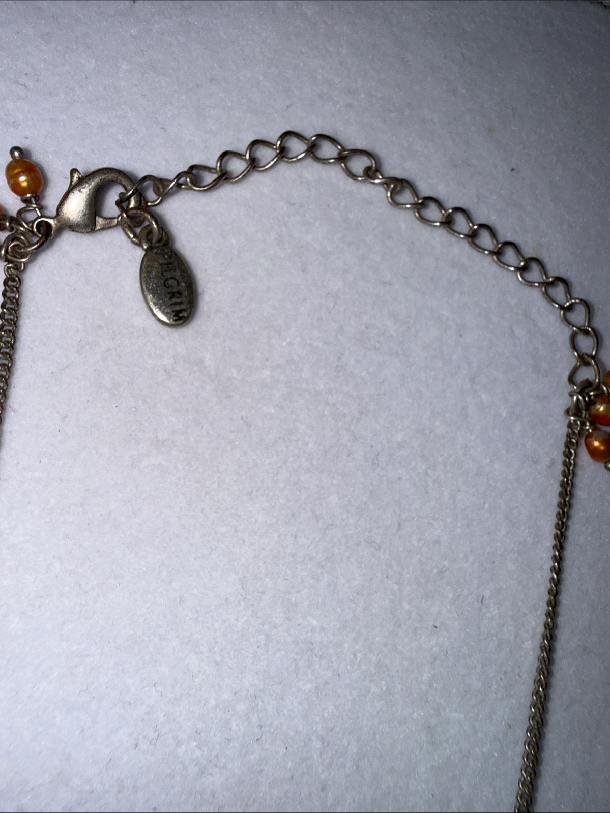 RARE PILGRIM ORANGE ENAMEL DAISY FLOWER Necklace COLLECTIBLE JEWELRY RETRO-17”