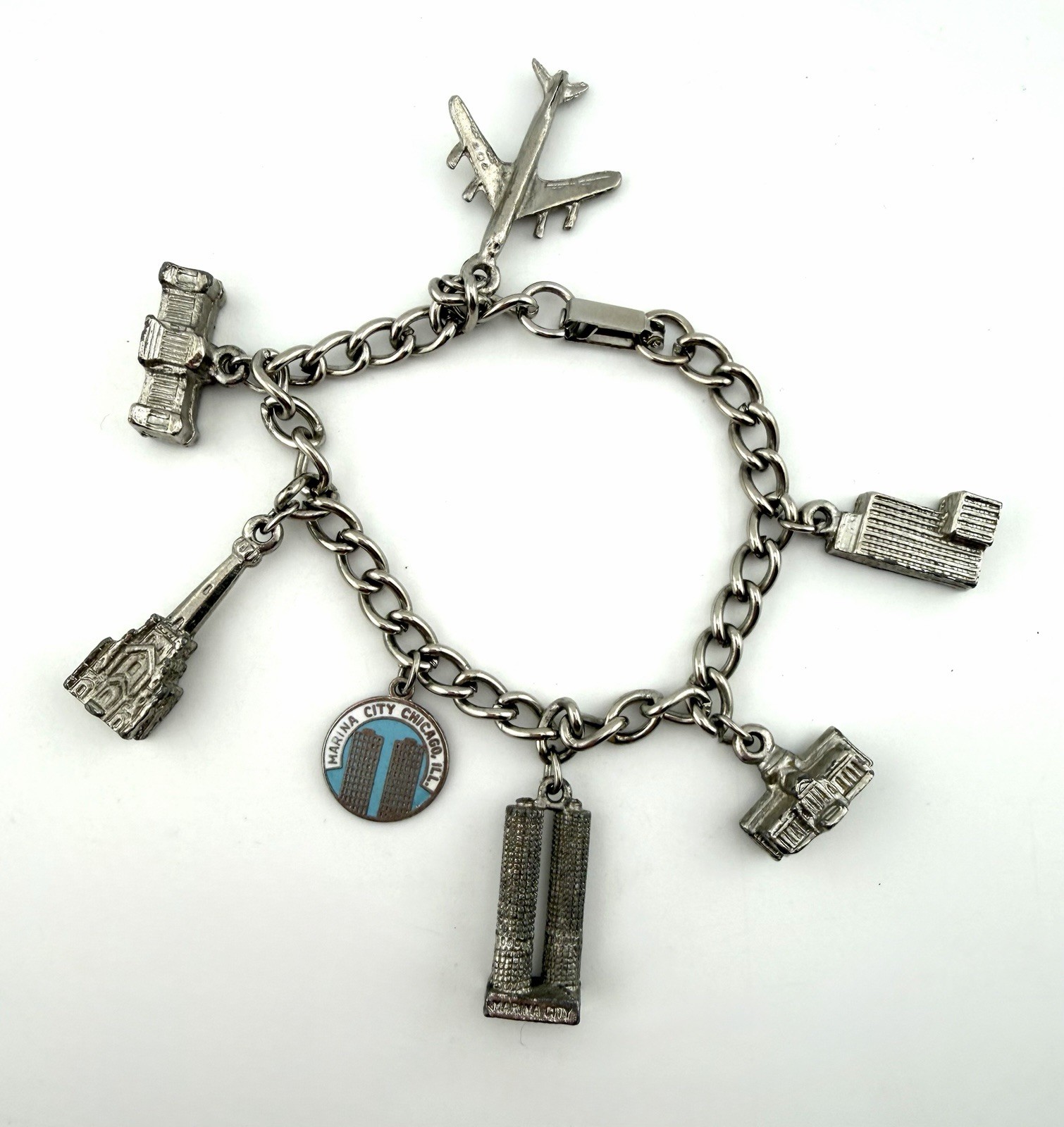 1960’s Chicago Landmark Souvenir Charm Bracelet Silver Tone Illinois History