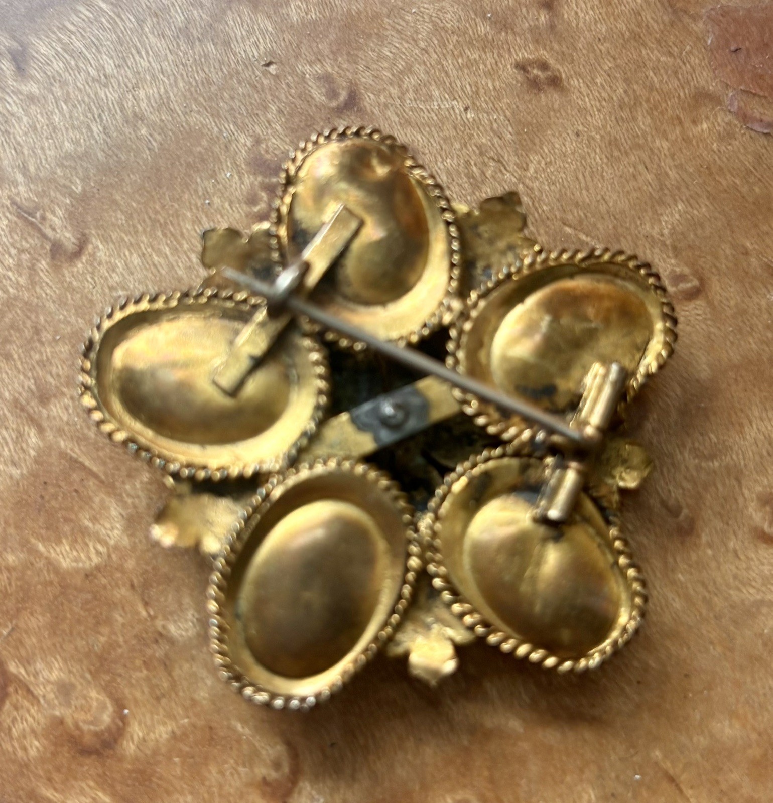 Antique Victorian Egyptian Five Real Scarab Beetles Gold Plated Brooch