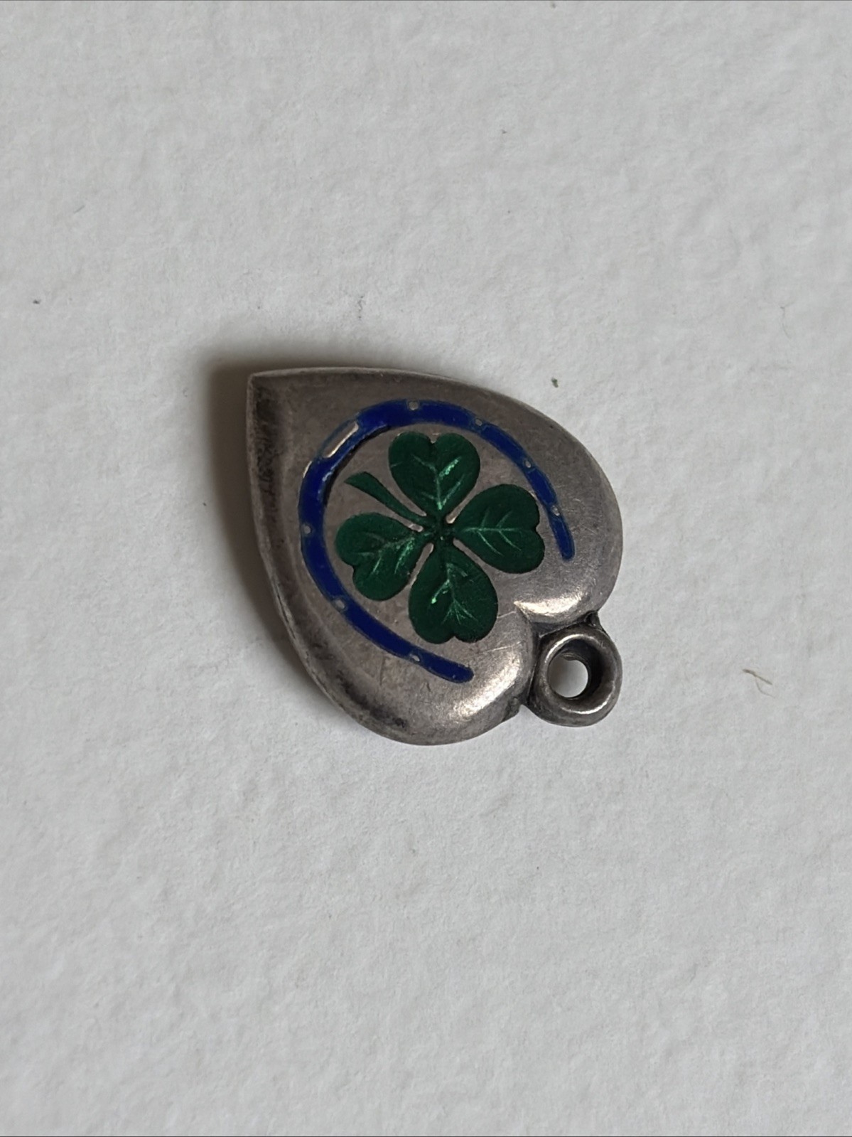Vintage Sterling Enamel Lucky Heart Clover