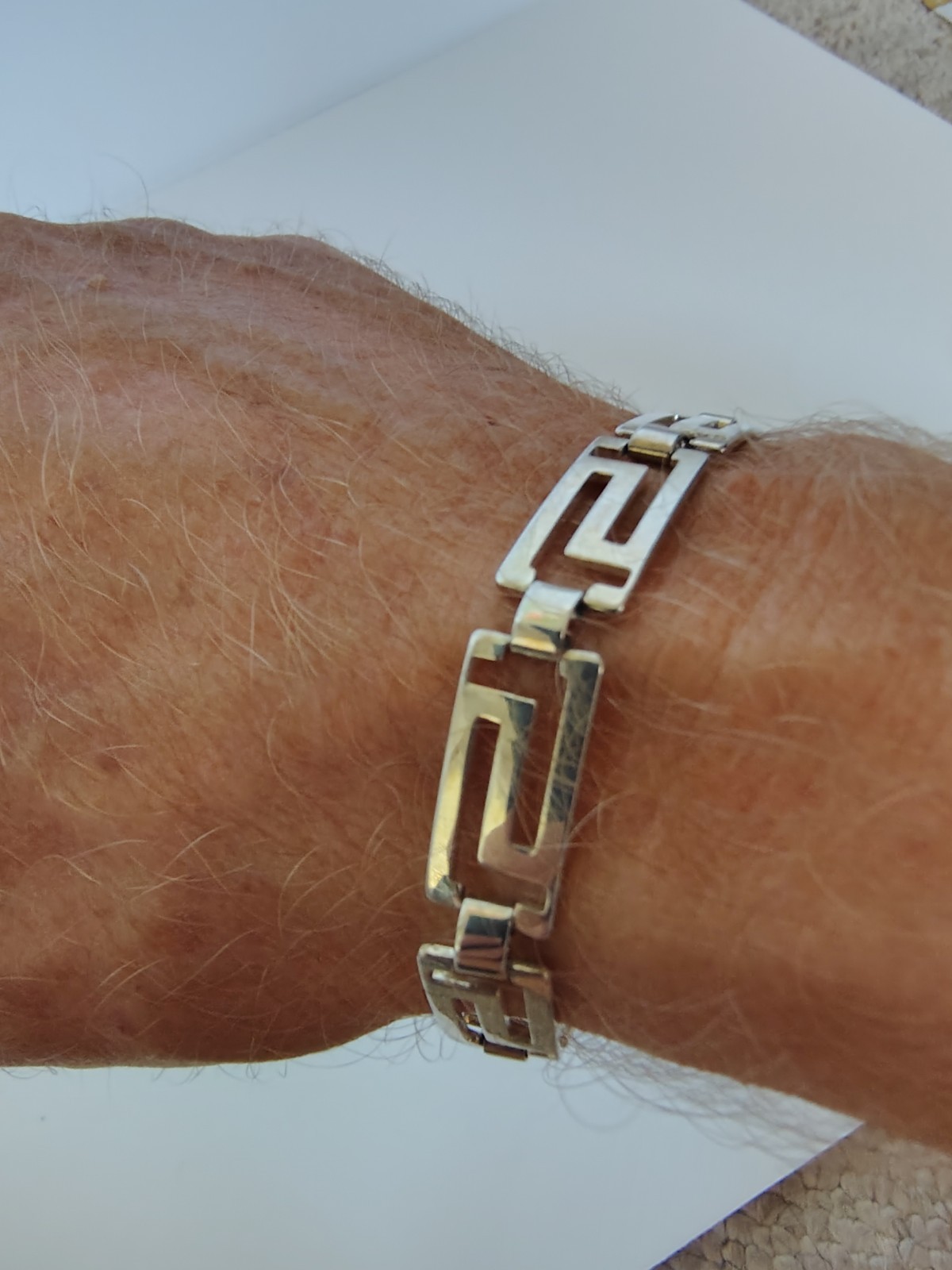 STERLING SILVER GREEK KEY BRACELET 8″ EXCELLENT VINTAGE .925 STAMPED 12 grams