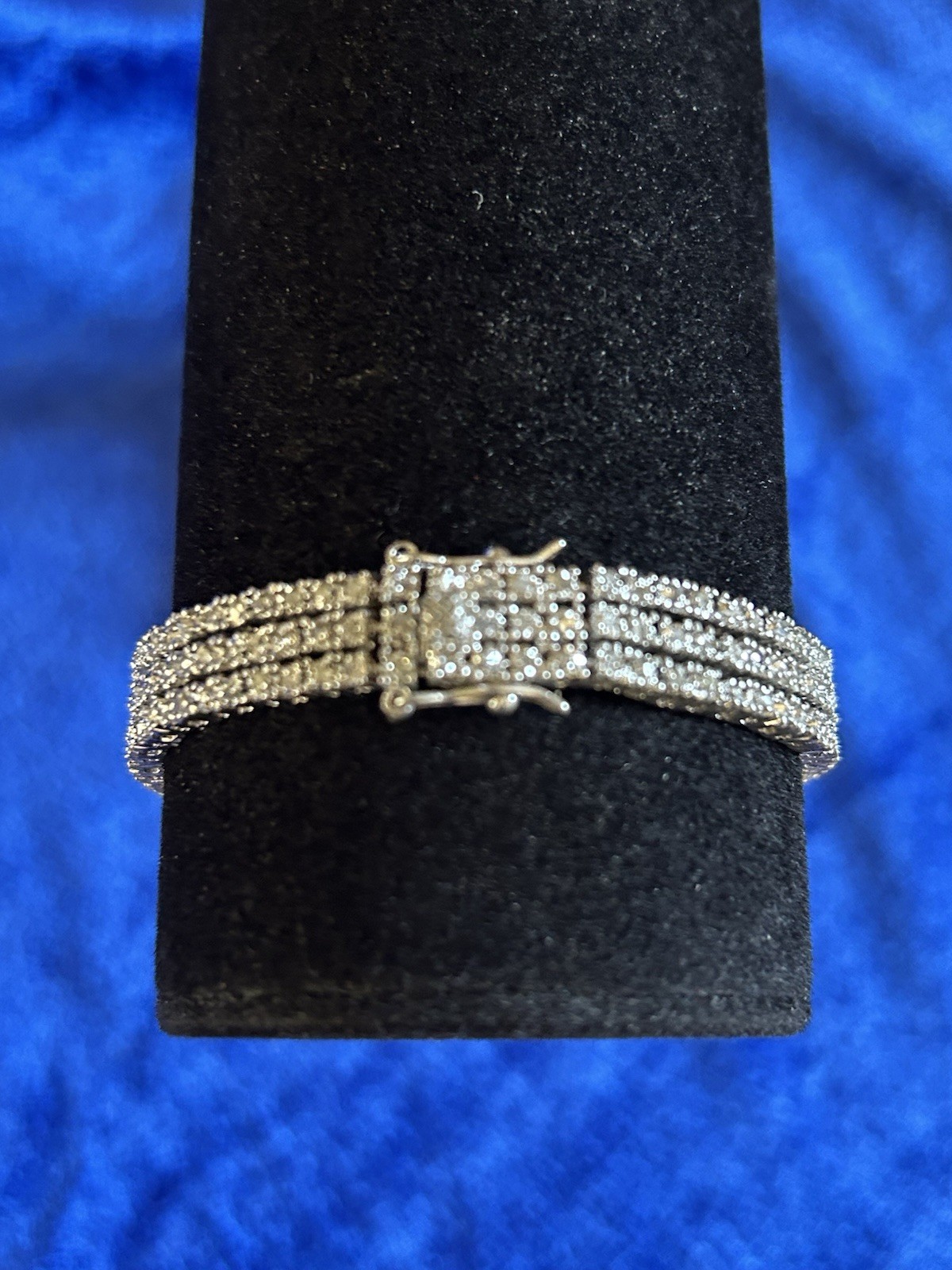 Vintage Sterling Silver Triple Strand Diamond Tennis Bracelet Size 6.75 Nice One