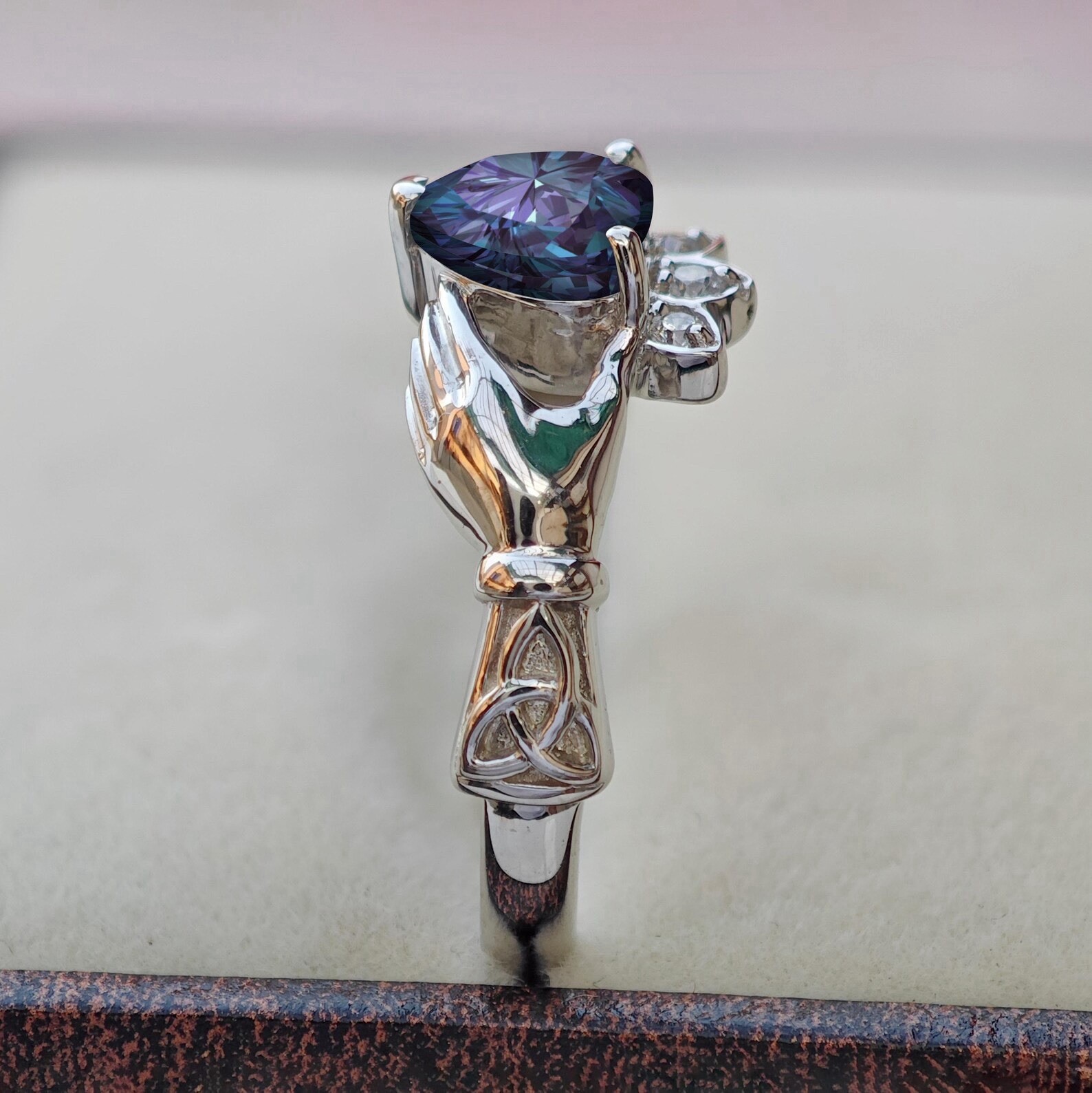 1 Ct Alexandrine Heart Shape Stone Celtic Claddagh Ring in 935 Argentium Silver
