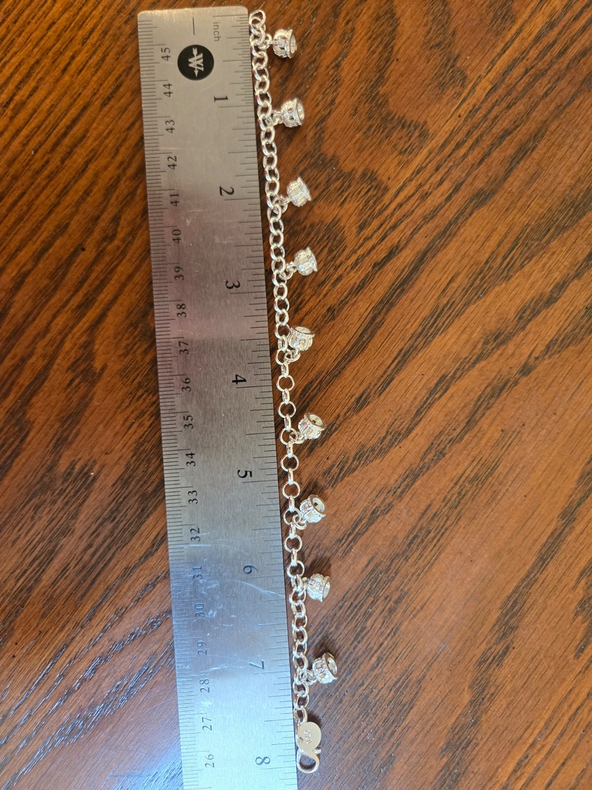CHARM BRACELET w/ 9 CHARMS ALL STERLING SILVER 8 inches long