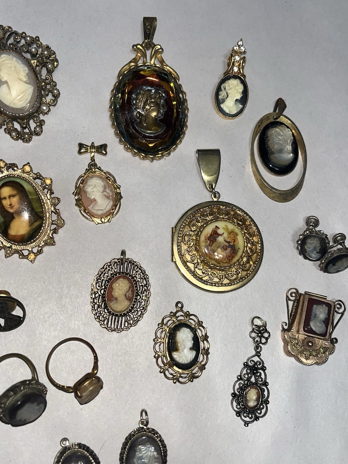 Vintage Cameo Jewelry Lot Wearable & Broken Pieces Sterling Costume Modern