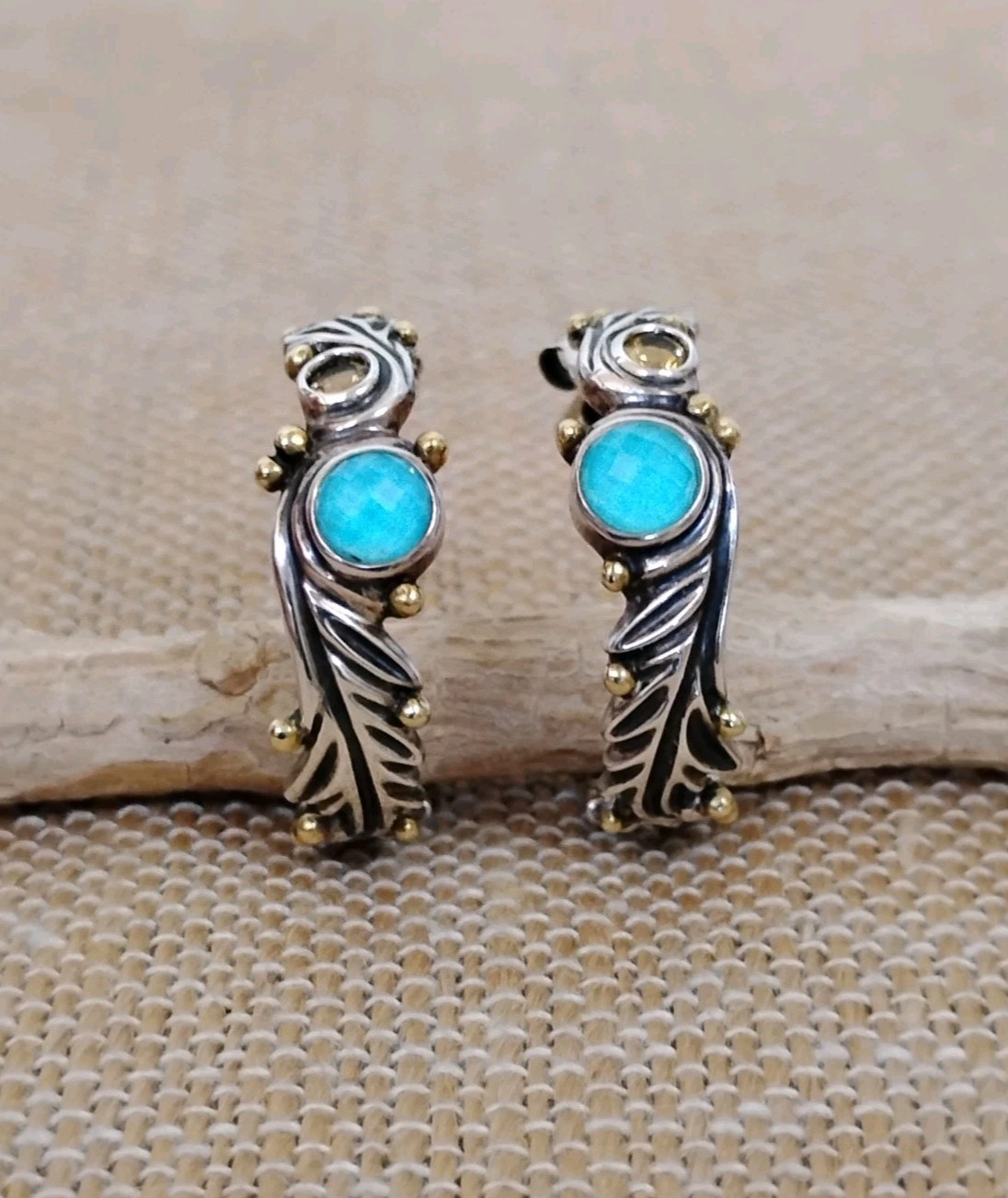 Rare Echo of the Dreamer Sterling Silver Bronze Turquoise Citrine Hoop Earrings