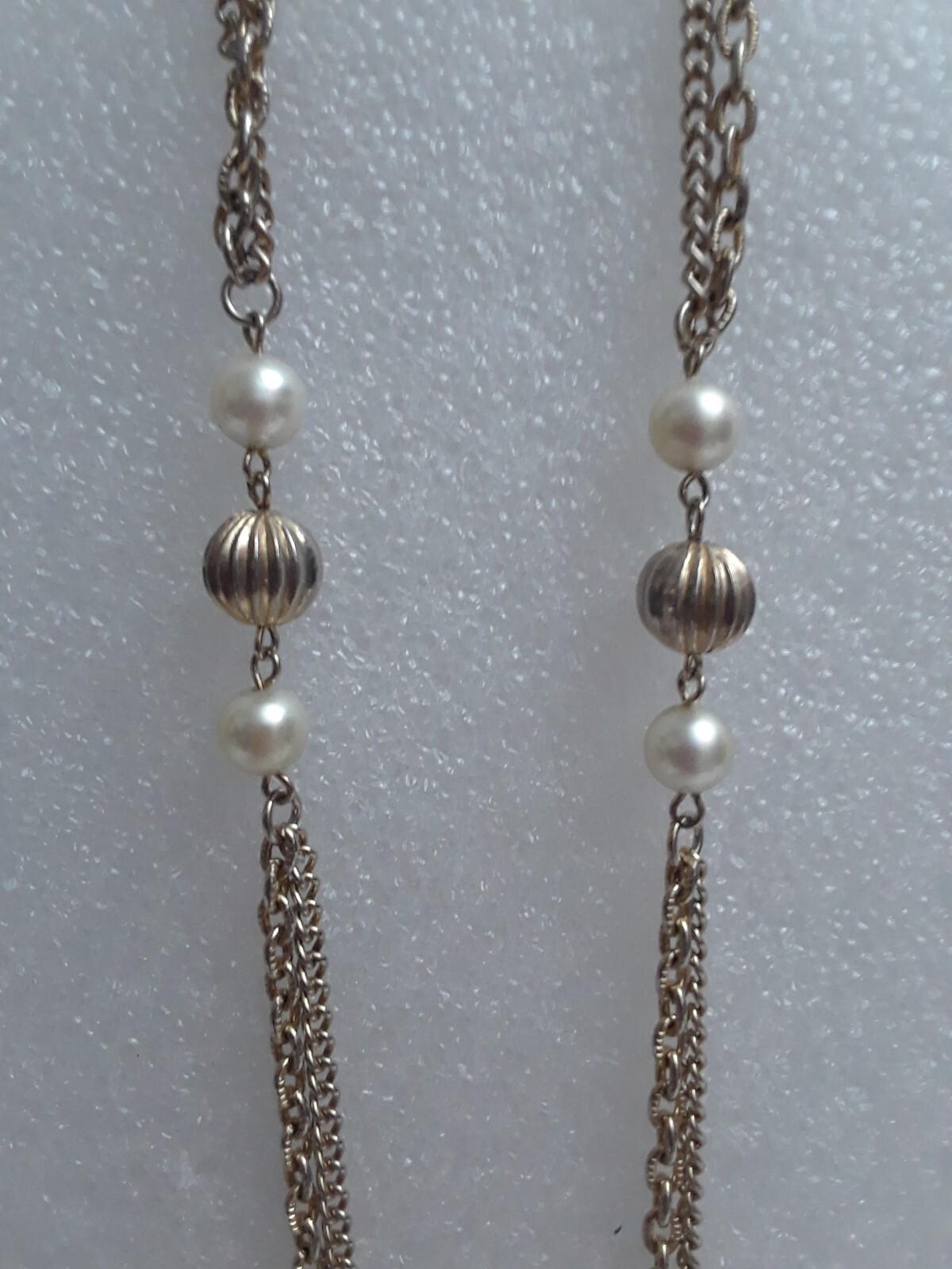 Vintage Extra Long Gold Tone Necklace with Faux Pearls Two Strand 25 in.