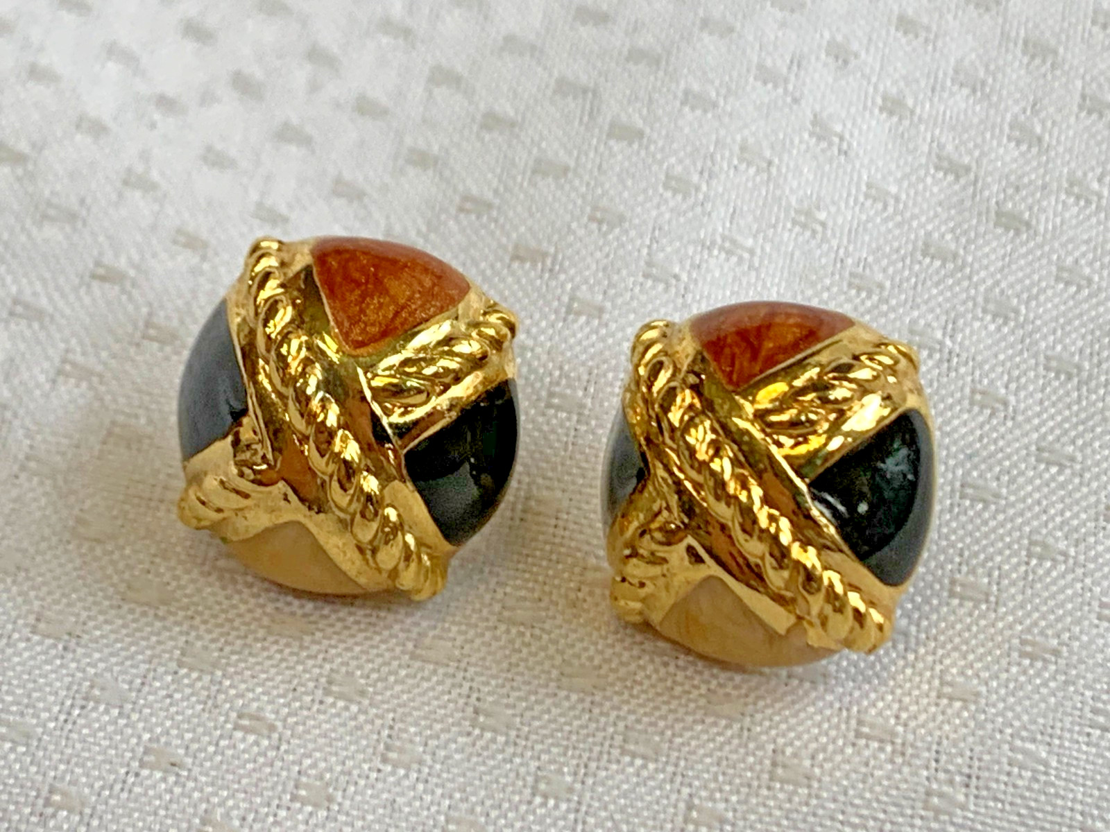 Vtg Costume Jewelry Lot Enamel Tiger’s Eye Faux Amber / Onyx / Gemstones