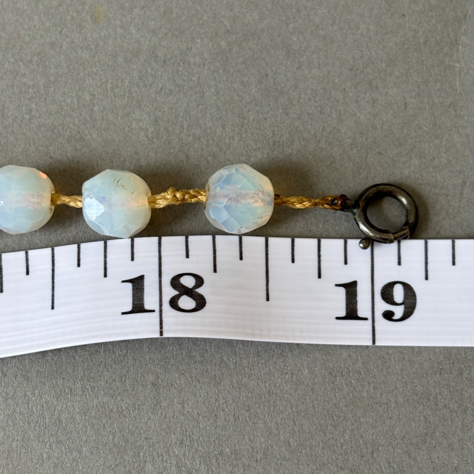 Vintage Opaline Opalite Beaded Necklace Faceted Art Glass Hand Knotted 18″