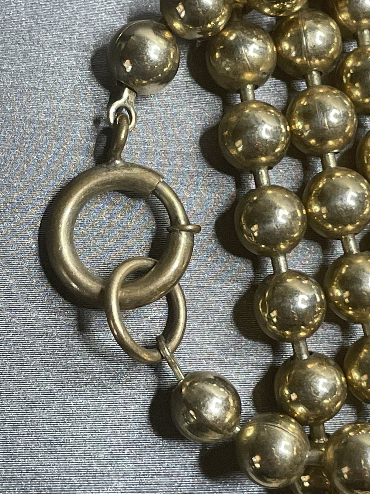 Miriam Haskell 60” Gold Tone 6.4mm Metal Bead Flapper Necklace Signature Clasp