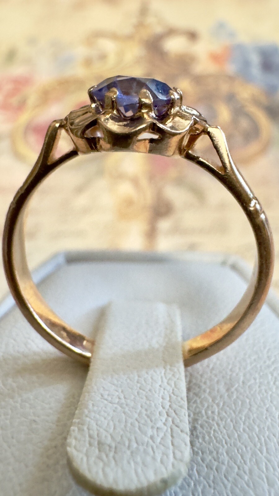 Size 8.5 Vintage 583 14K Rose Gold Gemstone Ring – East European USSR Era #1372