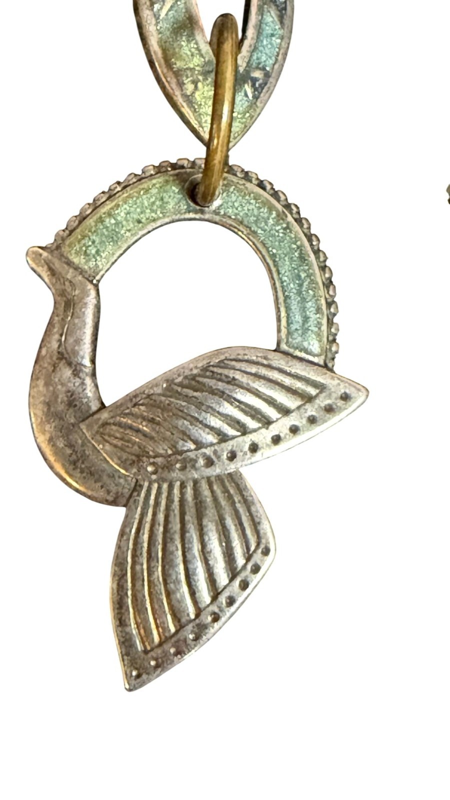 Vintage Berebi Brass & Enamel Bird Dangle Earrings With Fishhook Closure