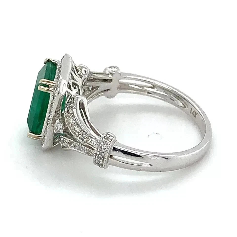 2.20Ct Emerald Cut Lab Created Emerald Halo Engagement Ring White Gold Plated