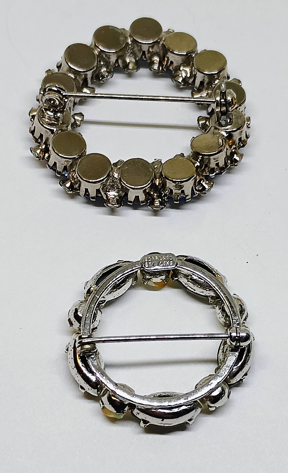 Vintage Lot 4 Brooches Pins Sterling Silver Blue Rhinestones Rivoli Crystals