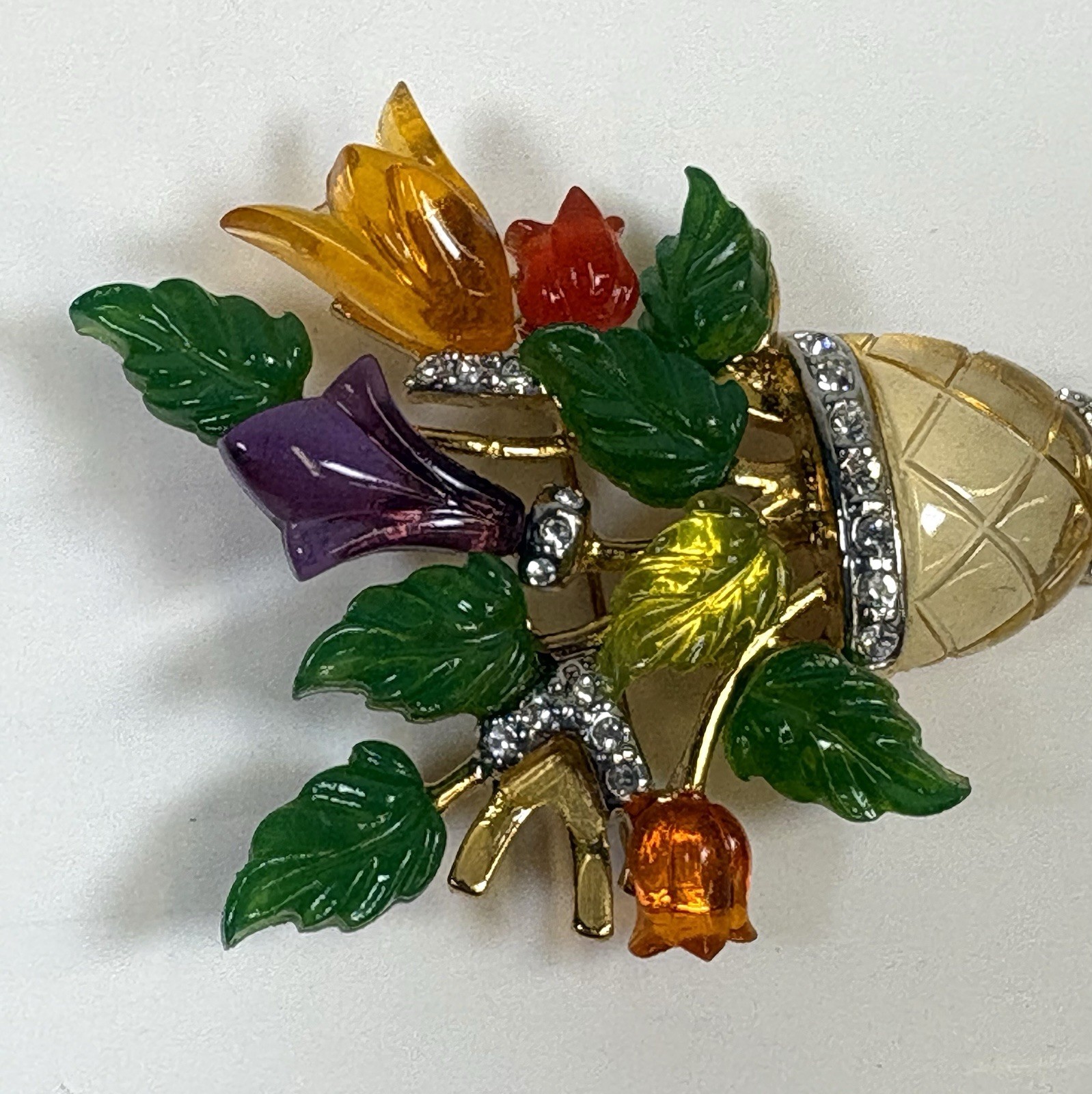 Vintage JC Joseph Cleary Lucite Flower Vase Basket Brooch 1960s MCm