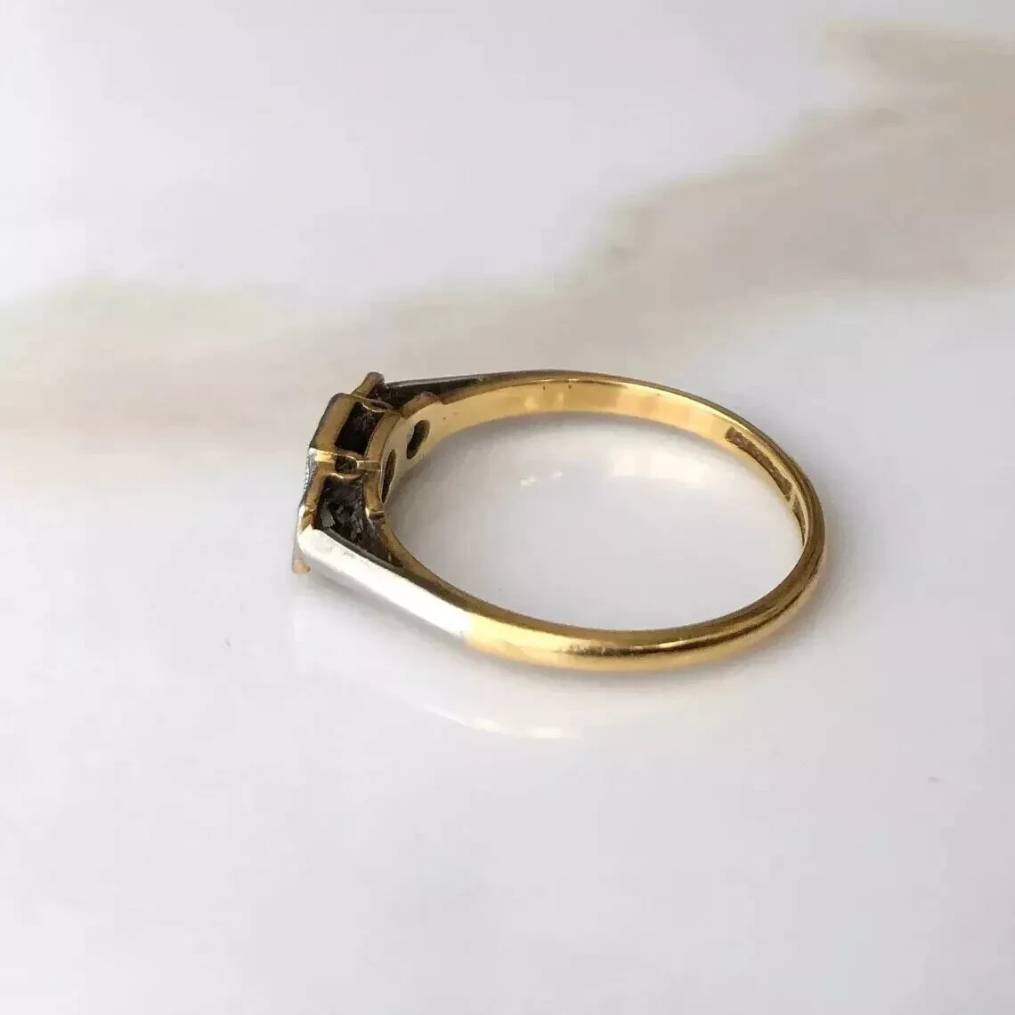 Art Deco Style Three-Stone Round Lab Created 14K Gold FN Engagement Ring
