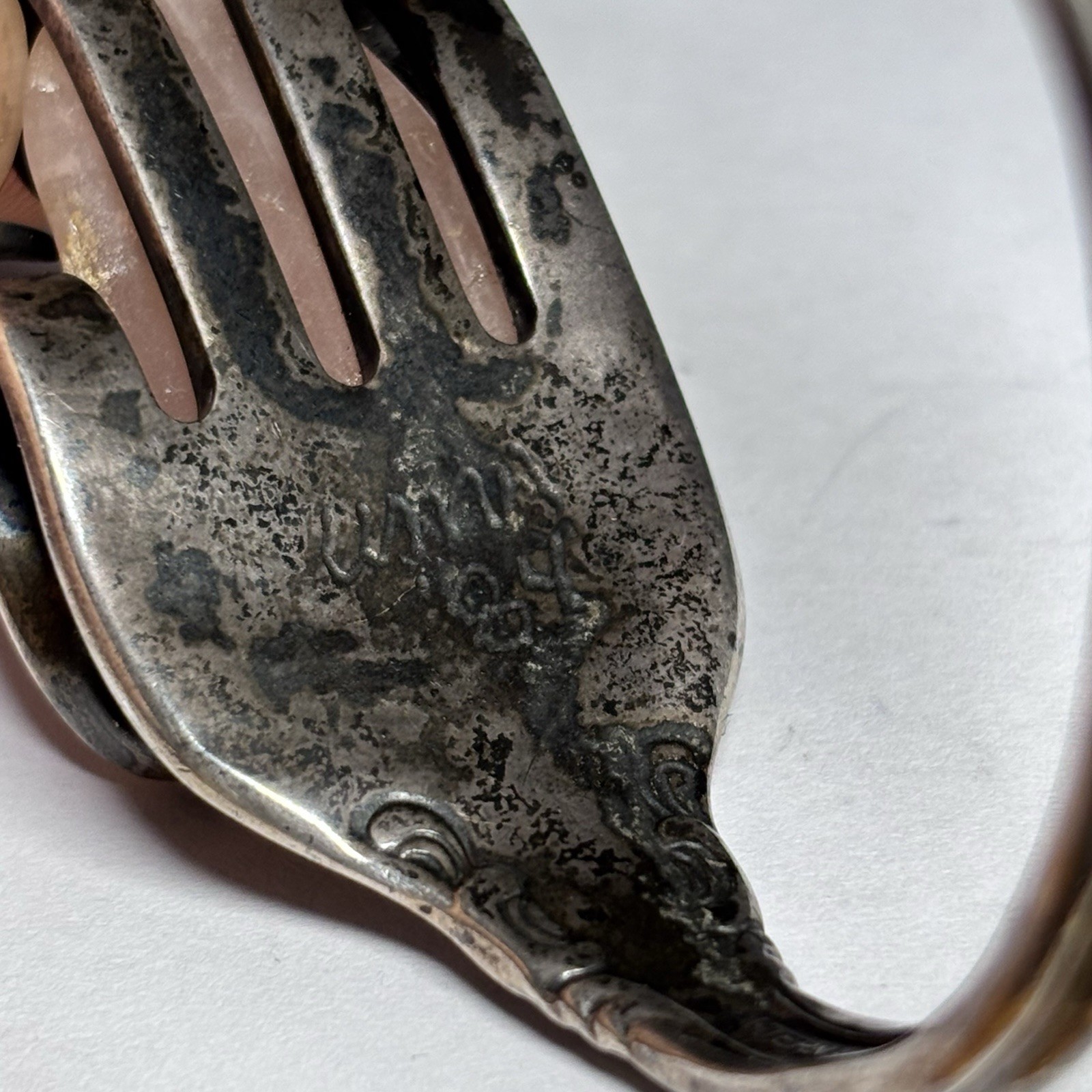 Uma Silbey Signed Sterling Silver Rose Quartz Cuff Bracelet 1984 Joan of Arc