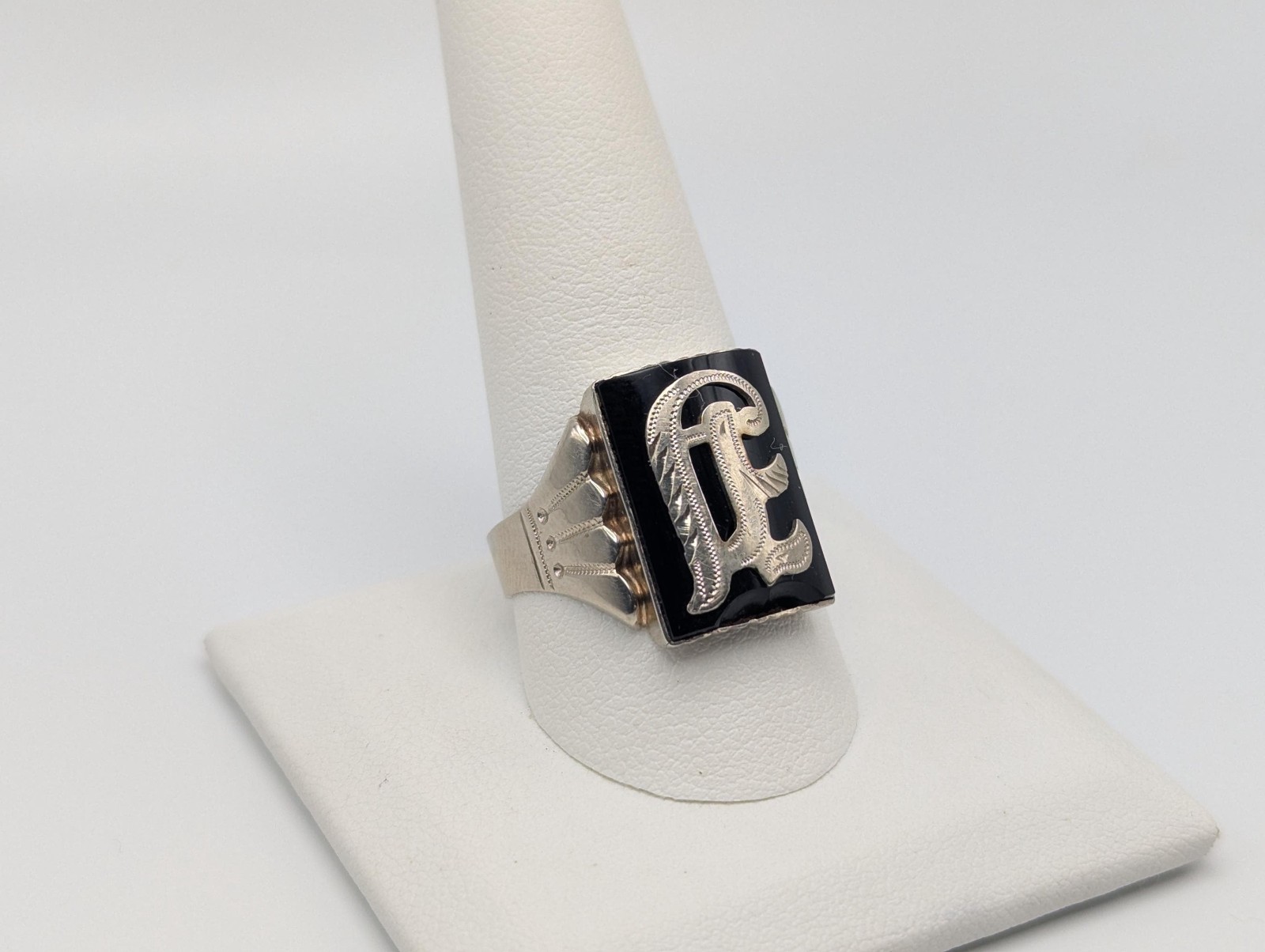 Victorian 10k A Monogram Black Onyx Ring Midnight Signet Ring. Statement Ring.