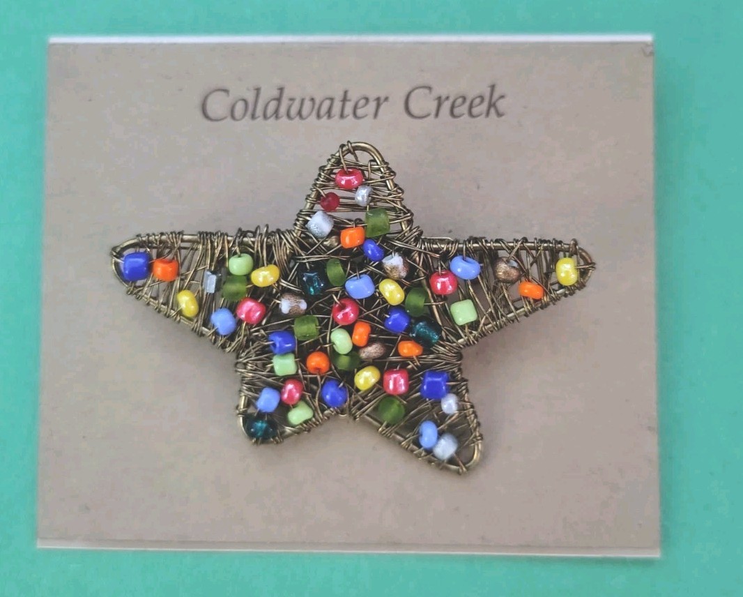 Vintage COLDWATER CREEK Wrapped Star Seed Beaded Brooch In Bronze Tone